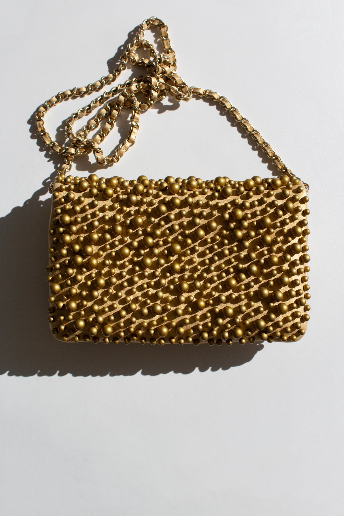 Chanel Cruise 2015 Dubai Gold Pearl-Embellished Lambskin Mini Flap Bag