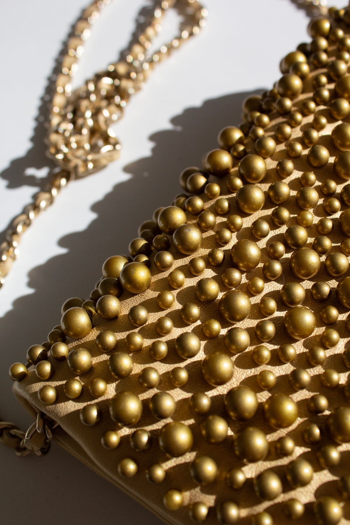 Chanel Cruise 2015 Dubai Gold Pearl-Embellished Lambskin Mini Flap Bag