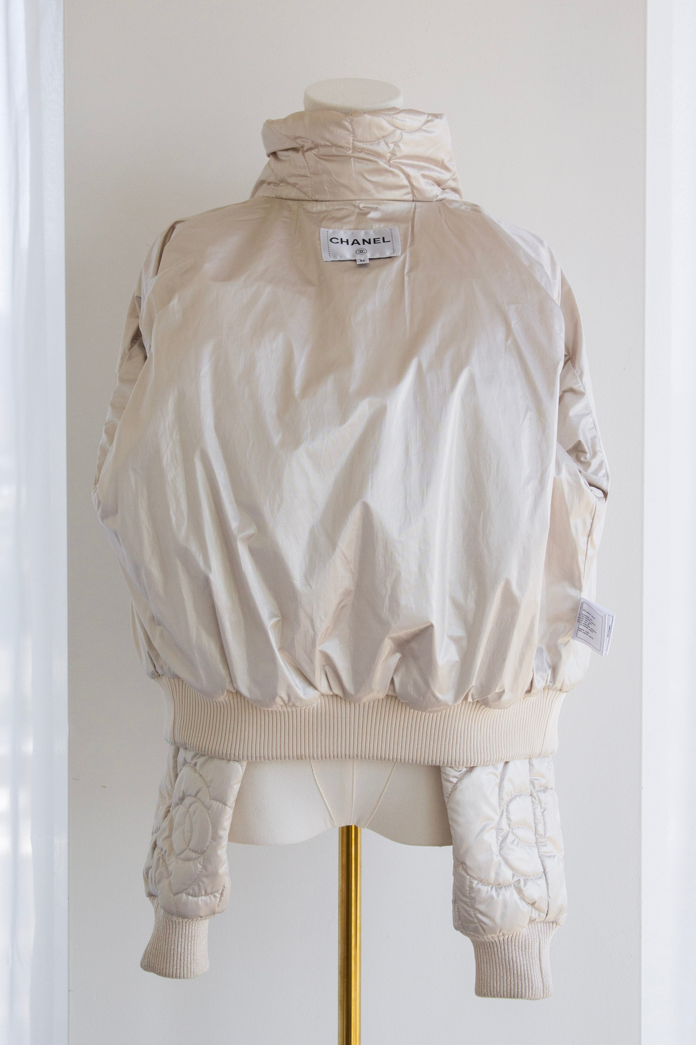 Chanel Coco Neige 2018 Iridescent Gold Camellia 18B Puffer Down Jacket