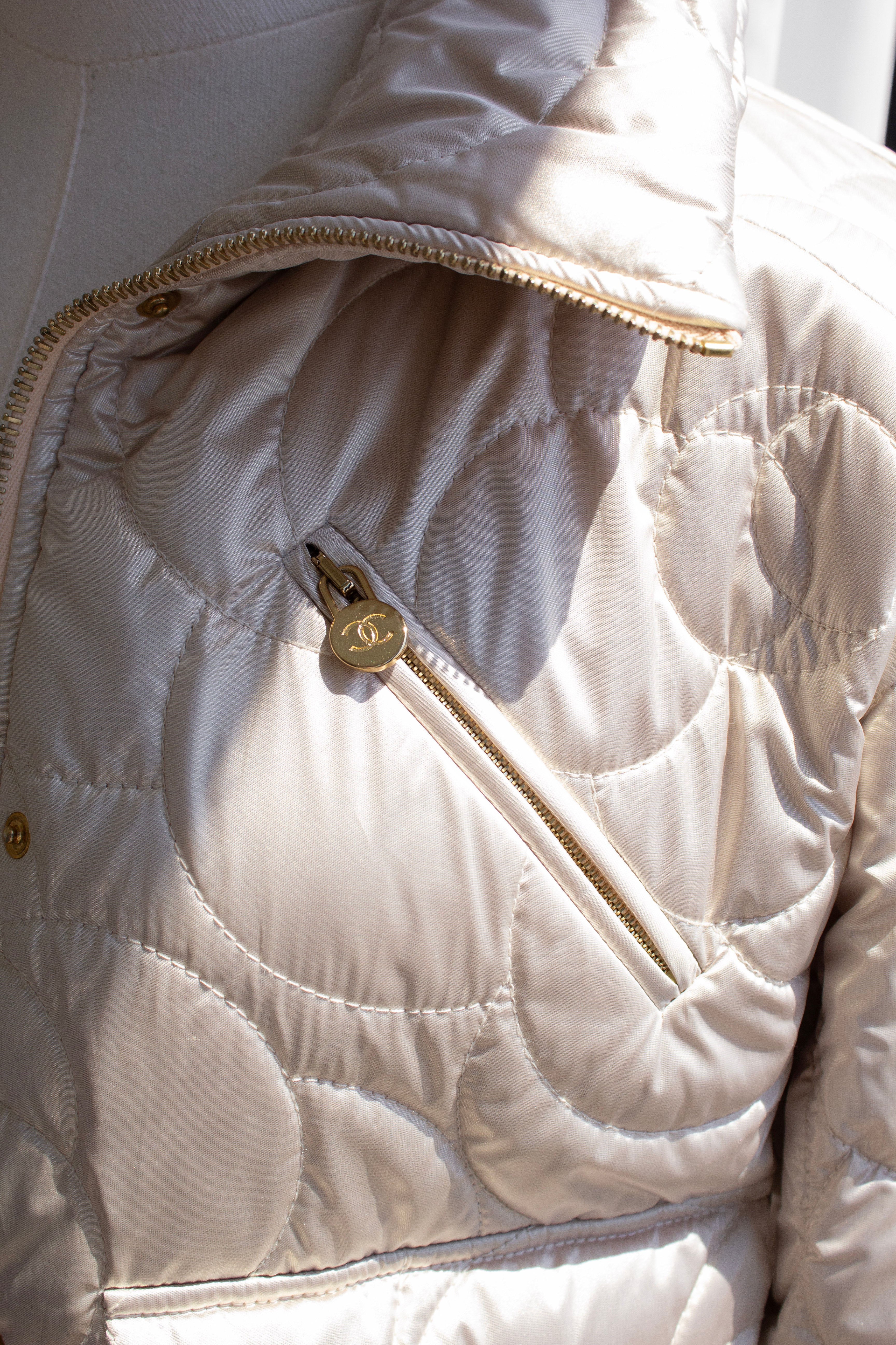 Chanel Coco Neige 2018 Iridescent Gold Camellia 18B Puffer Down Jacket