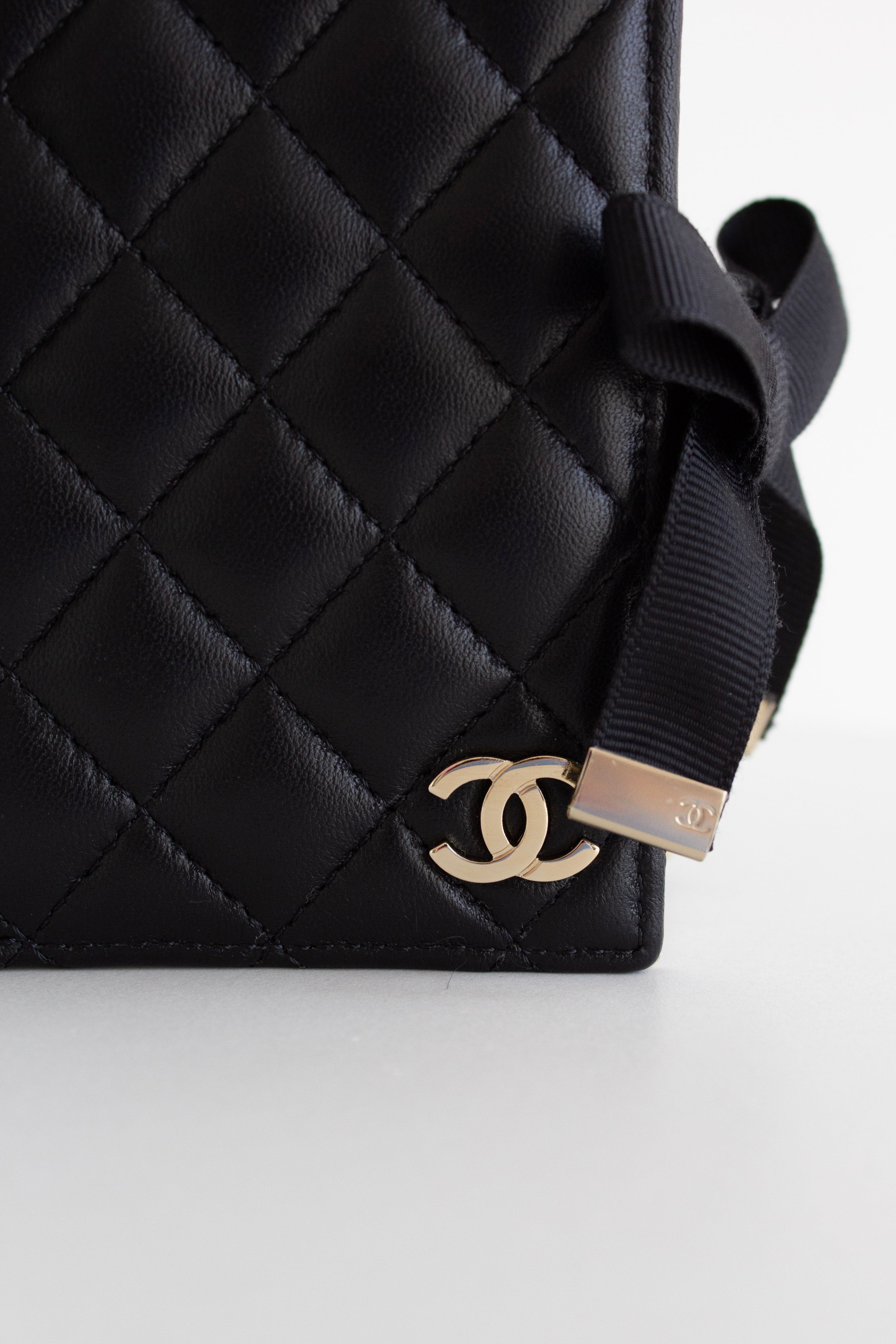Chanel 2022 Black Lambskin Book Gold Chain 22B Cardholder