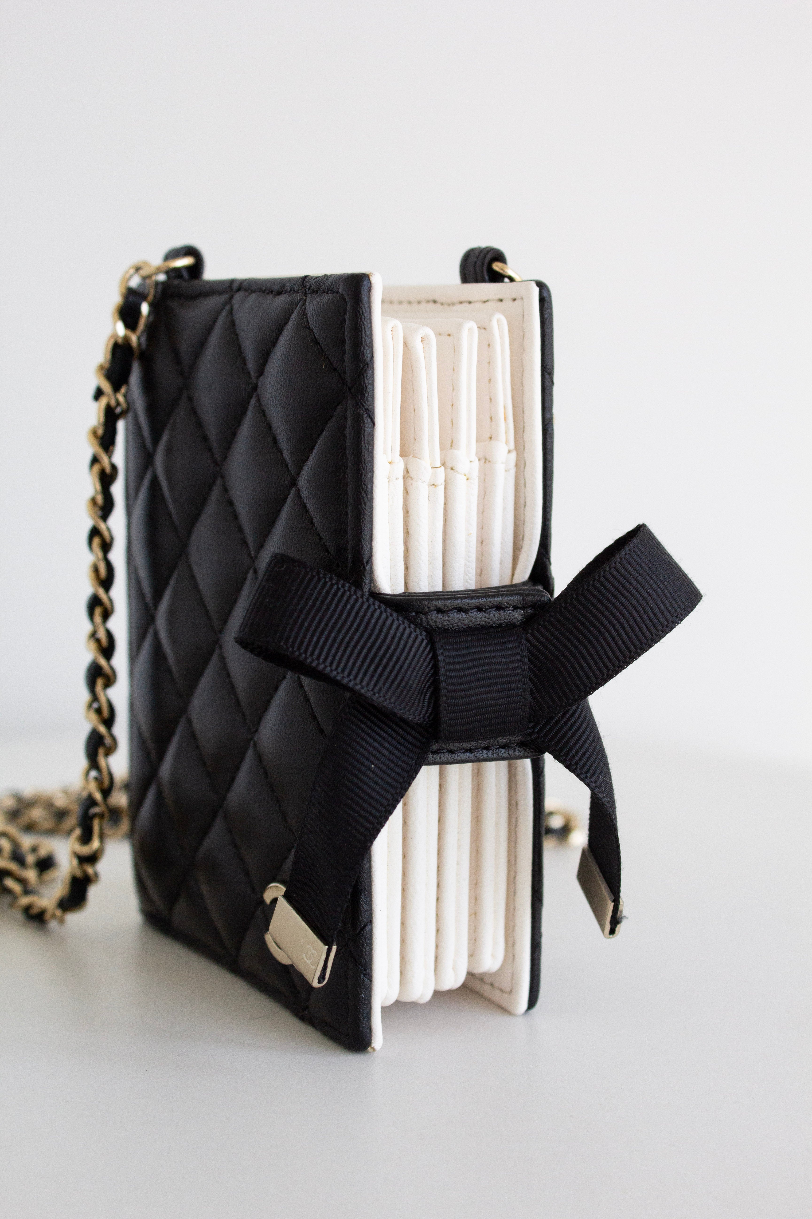 Chanel 2022 Black Lambskin Book Gold Chain 22B Cardholder