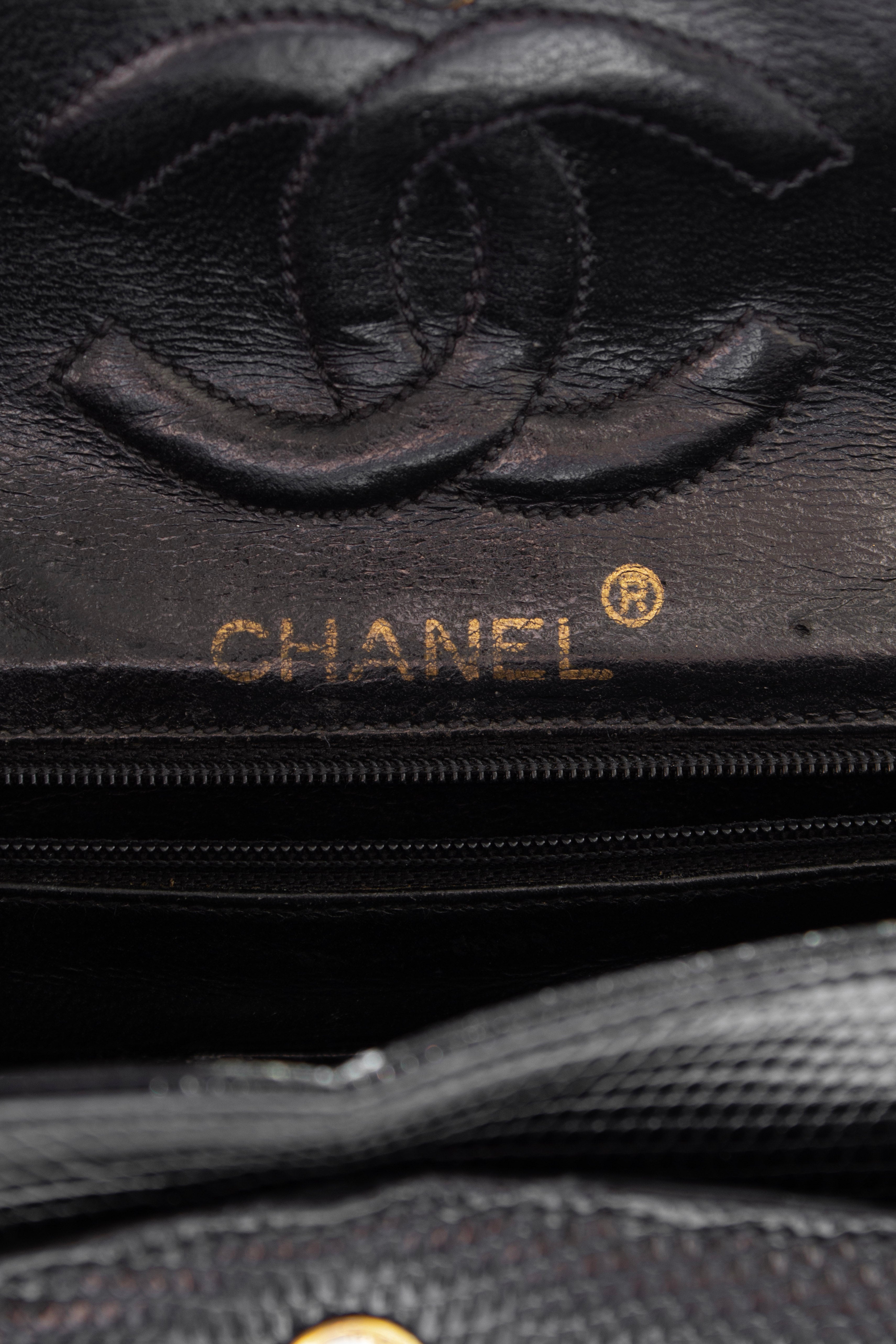 Chanel Vintage Small Classic Flap Exotic Lizard Leather 24K Gold CC Black Bag