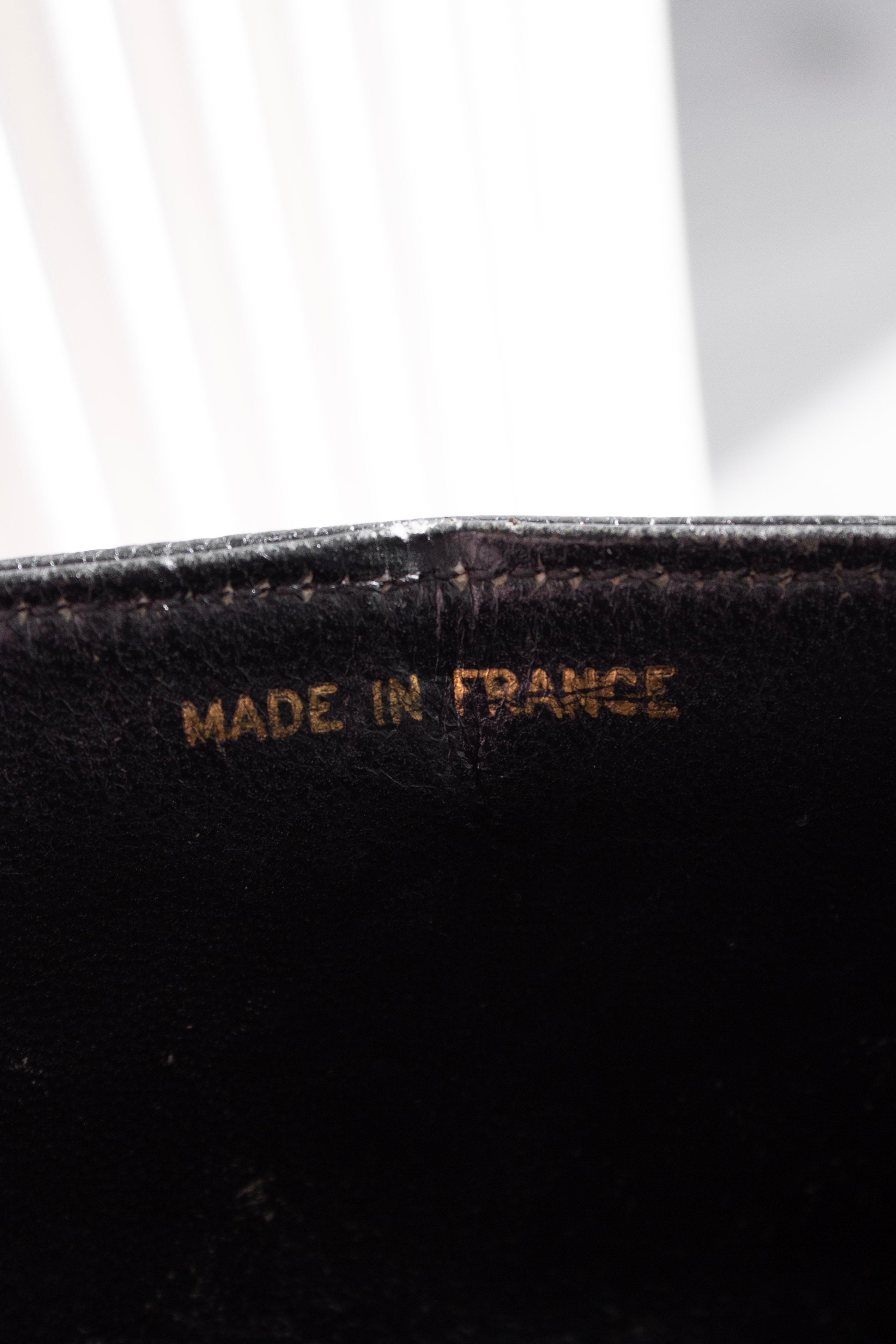 Chanel Vintage Small Classic Flap Exotic Lizard Leather 24K Gold CC Black Bag