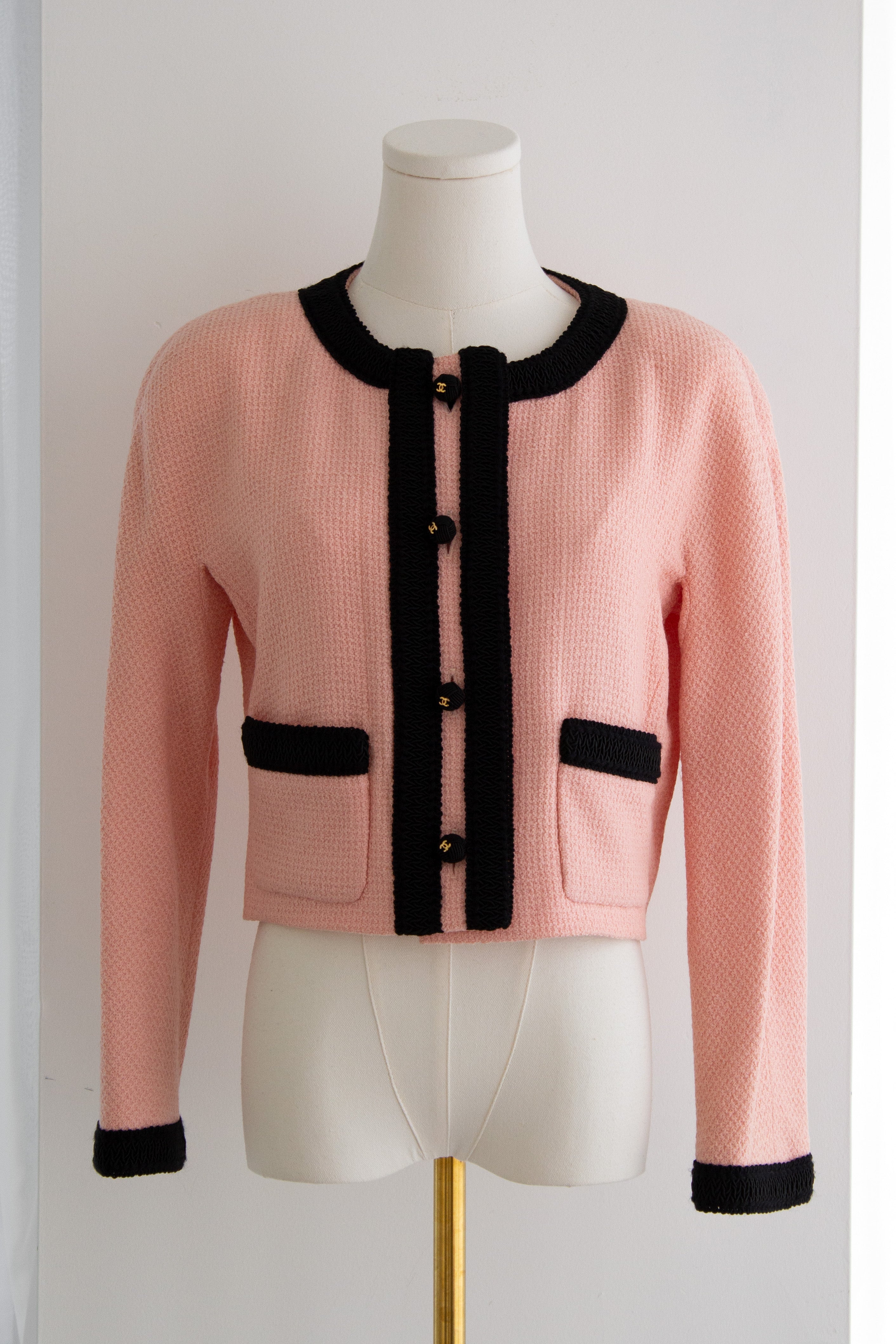 Chanel Vintage S/S 1990 Pink Black CC Tweed Jacket