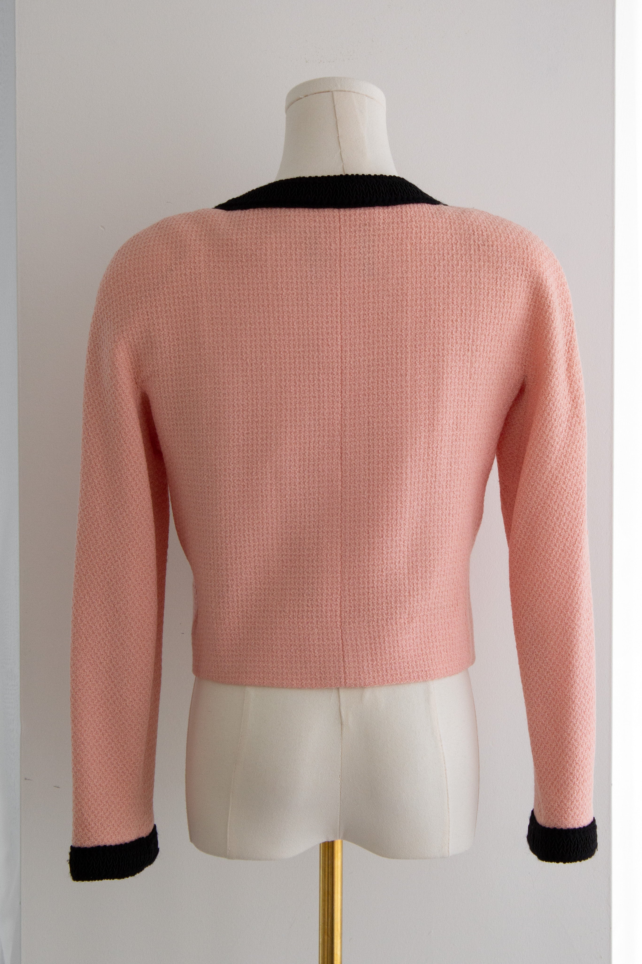 Chanel Vintage S/S 1990 Pink Black CC Tweed Jacket