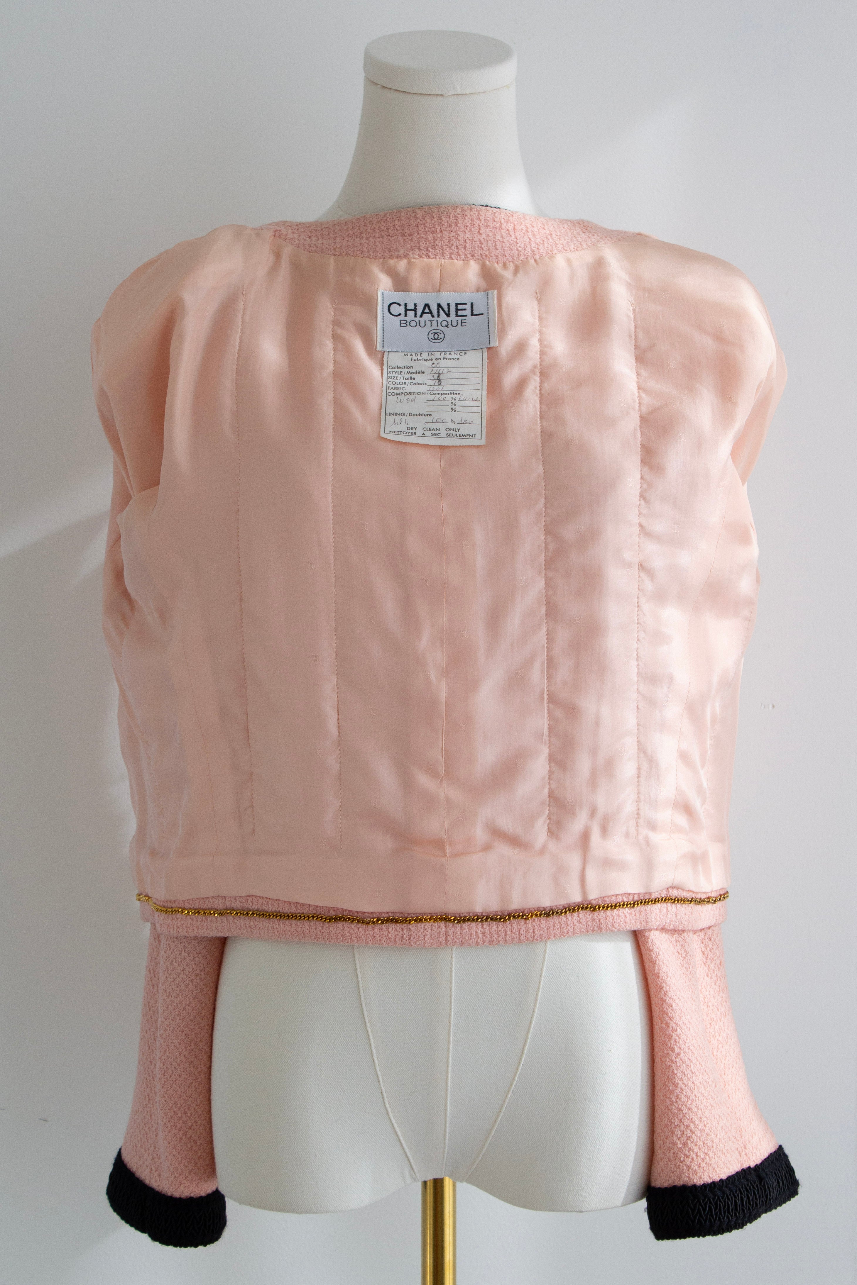 Chanel Vintage S/S 1990 Pink Black CC Tweed Jacket