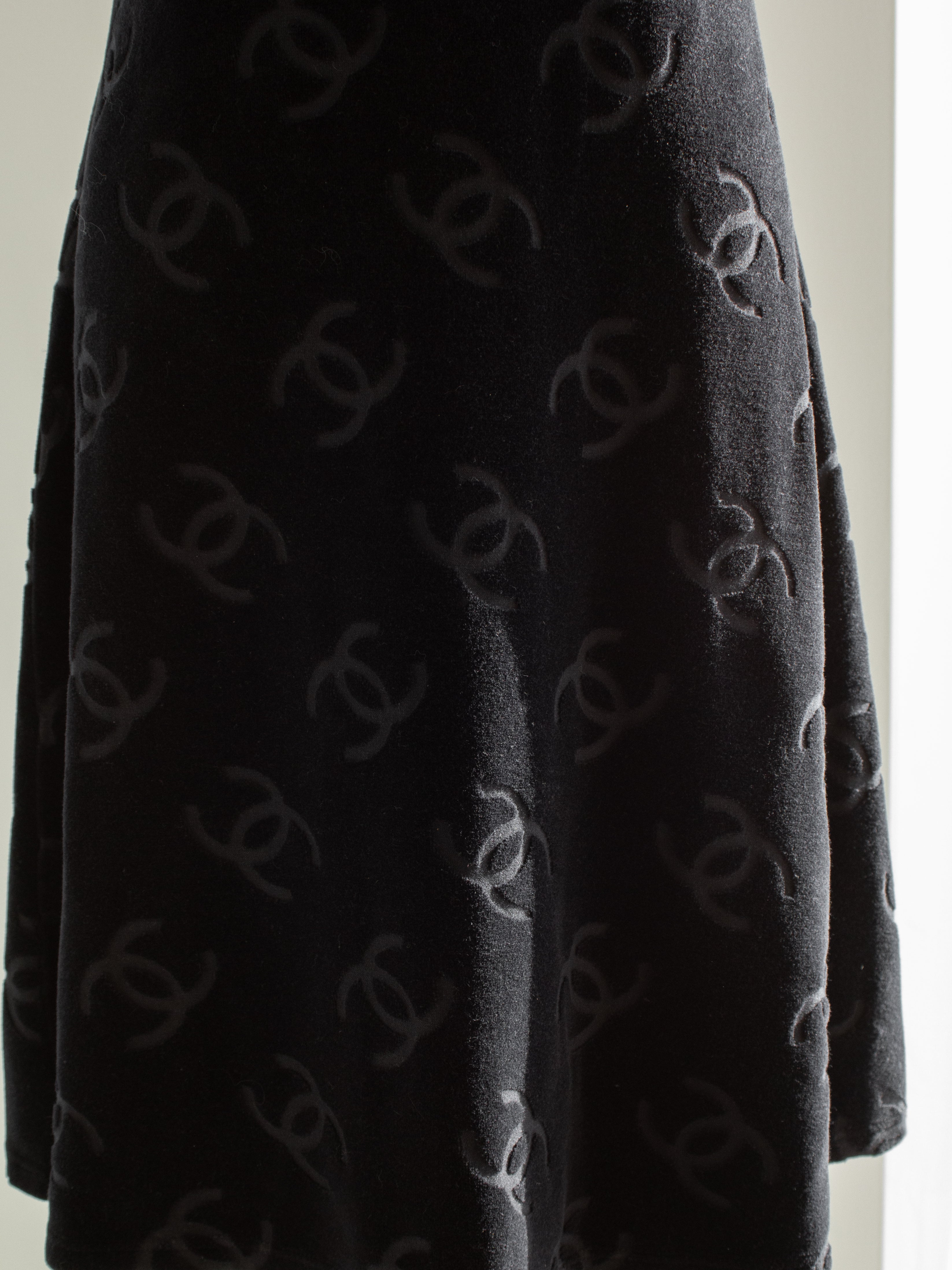 Chanel Vintage S/S1996 Black CC Logo Velour 96P LBD Mini Dress