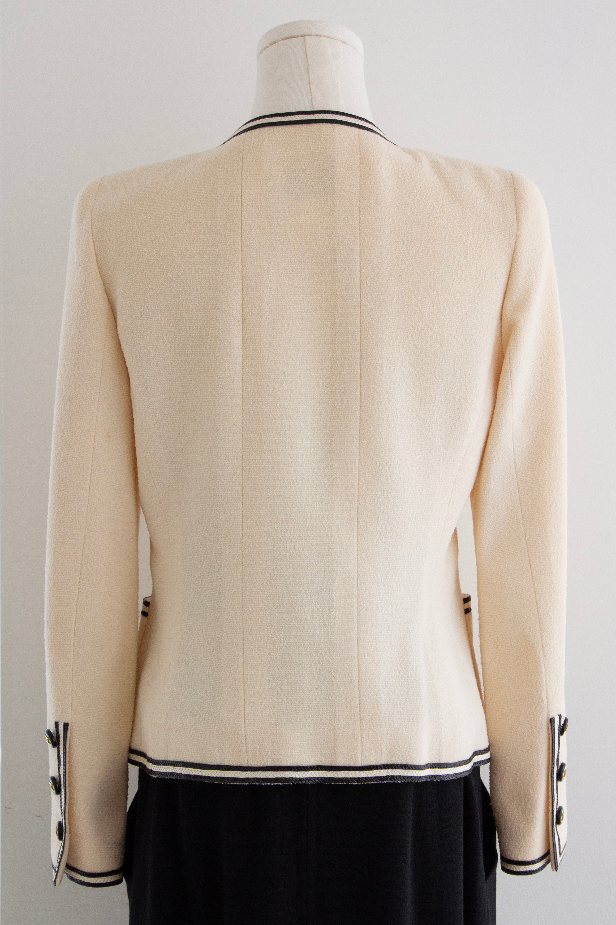 Chanel Vintage S/S 1995 Barbie Ivory Ecru Black Tweed Braided CC 95P Jacket