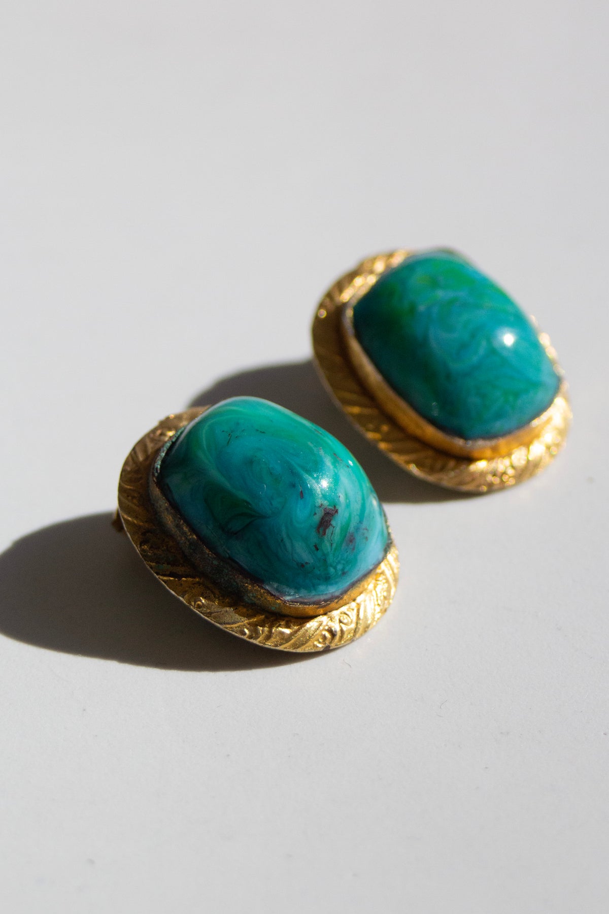Attributed to Chanel Vintage Gold-Tone Turquoise Pâte de Verre Glass Clip-On Earrings