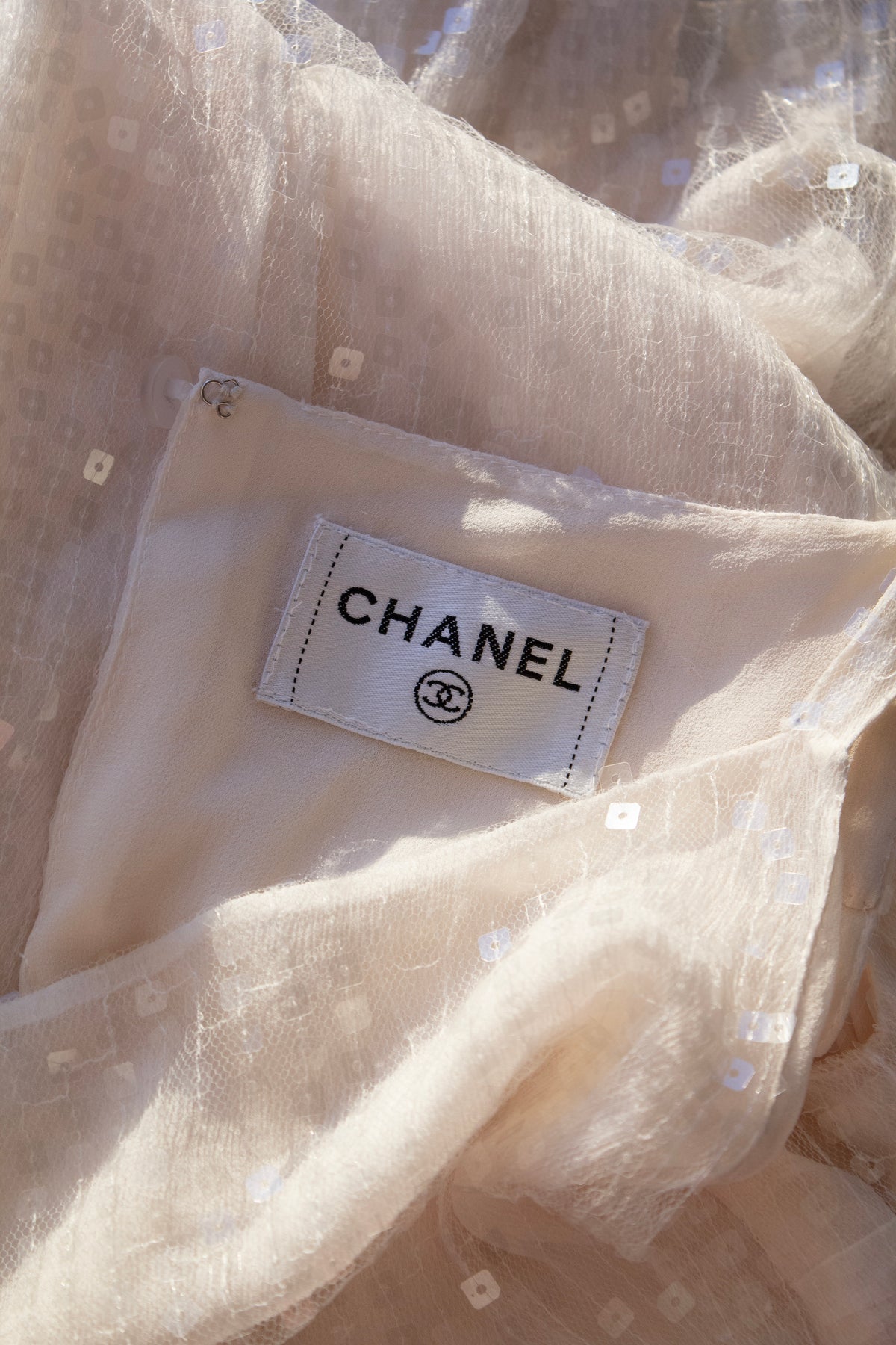 Chanel Cruise 2000 White Sequin Star Embellished Tulle Gown