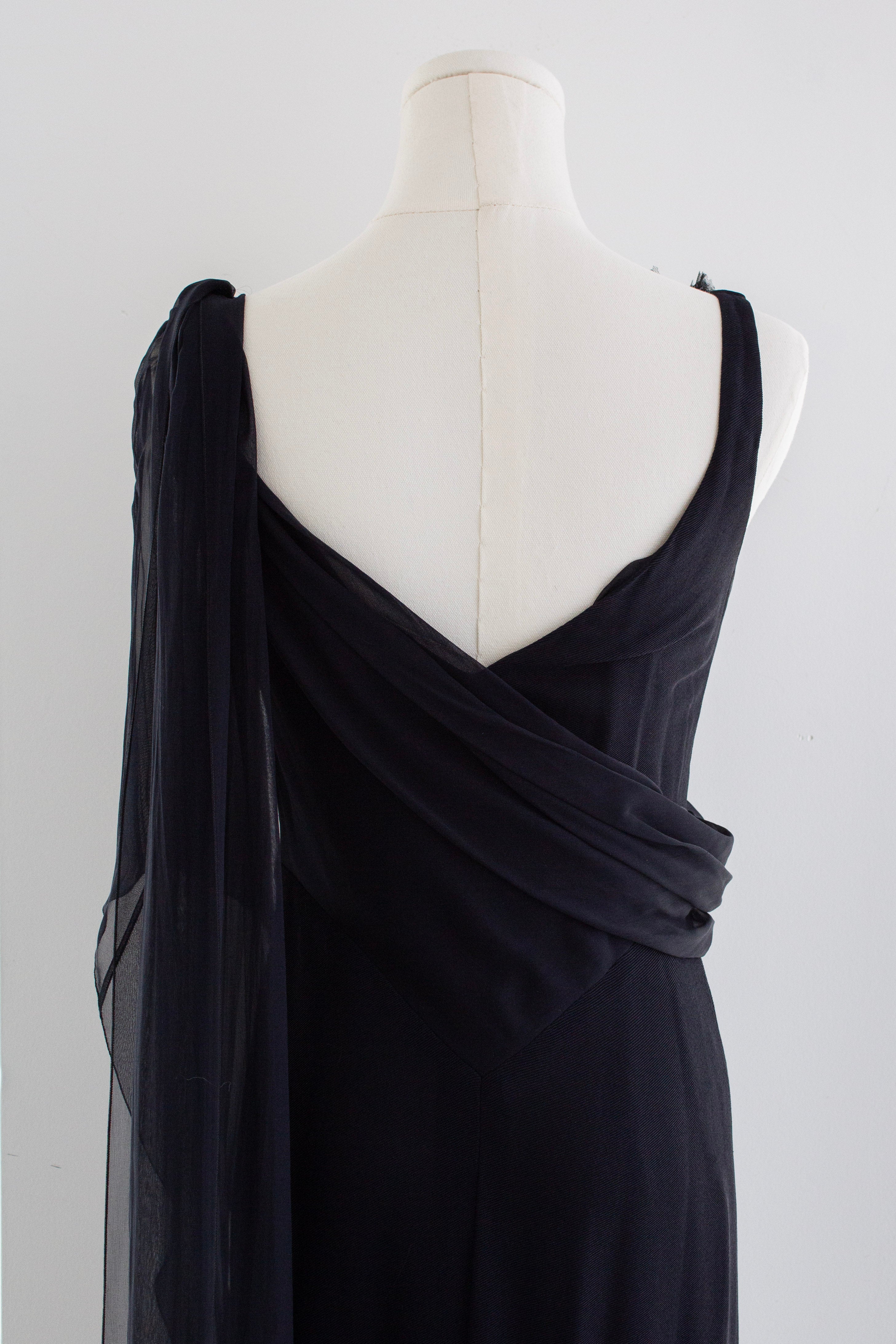 Chanel Cruise 2002 Midnight Blue Jersey & Chiffon Sash 02C Gown