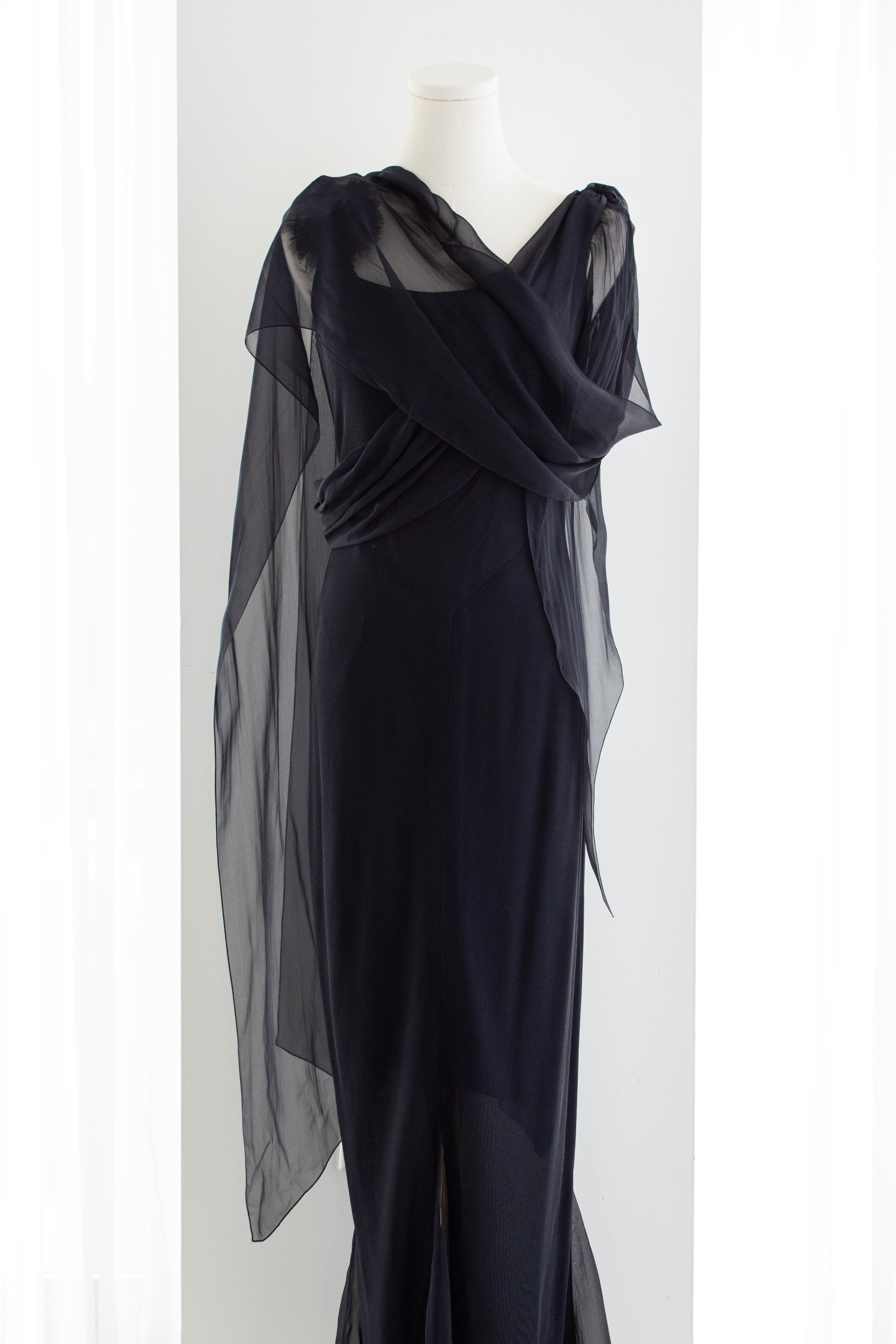 Chanel Cruise 2002 Midnight Blue Jersey & Chiffon Sash 02C Gown