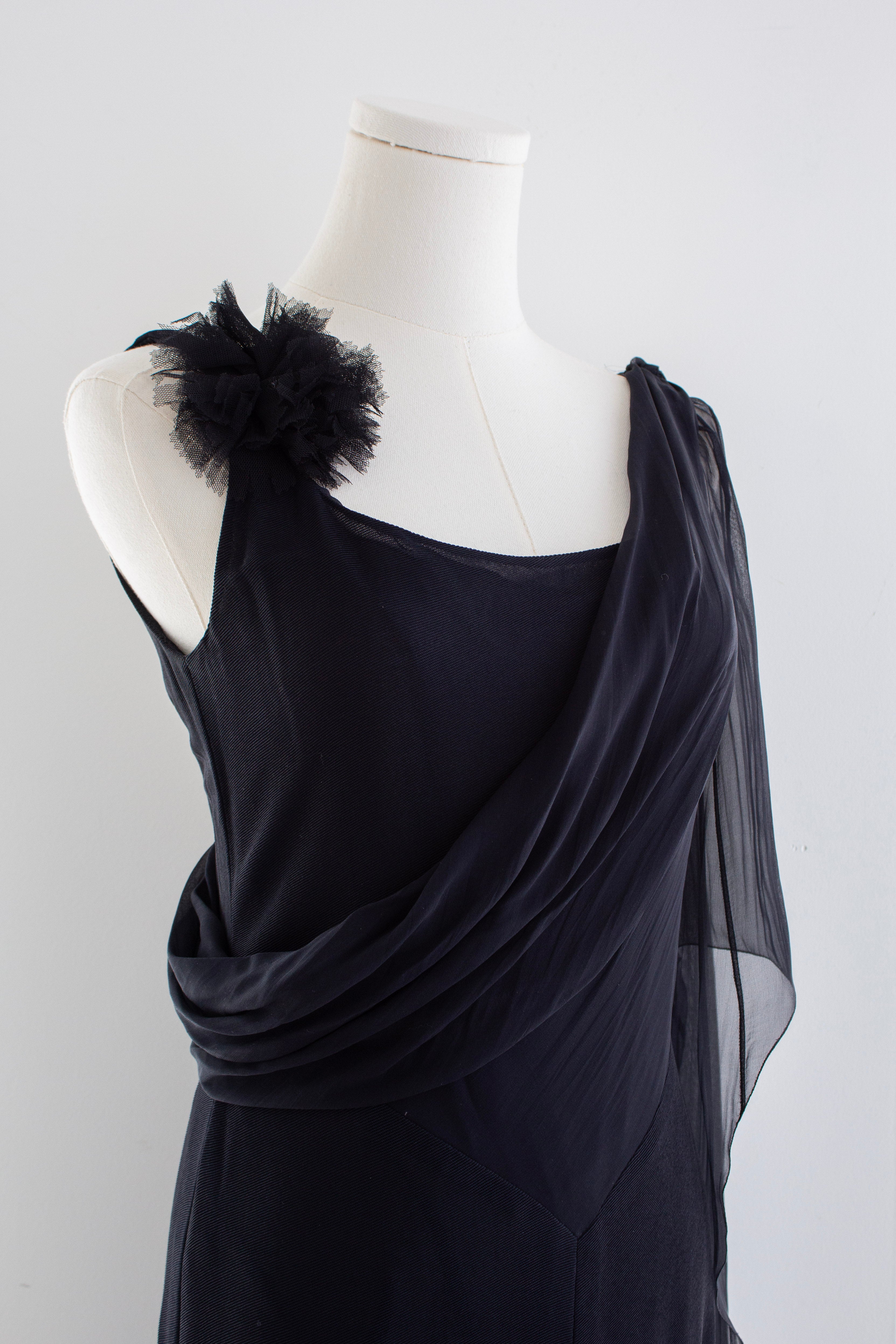 Chanel Cruise 2002 Midnight Blue Jersey & Chiffon Sash 02C Gown