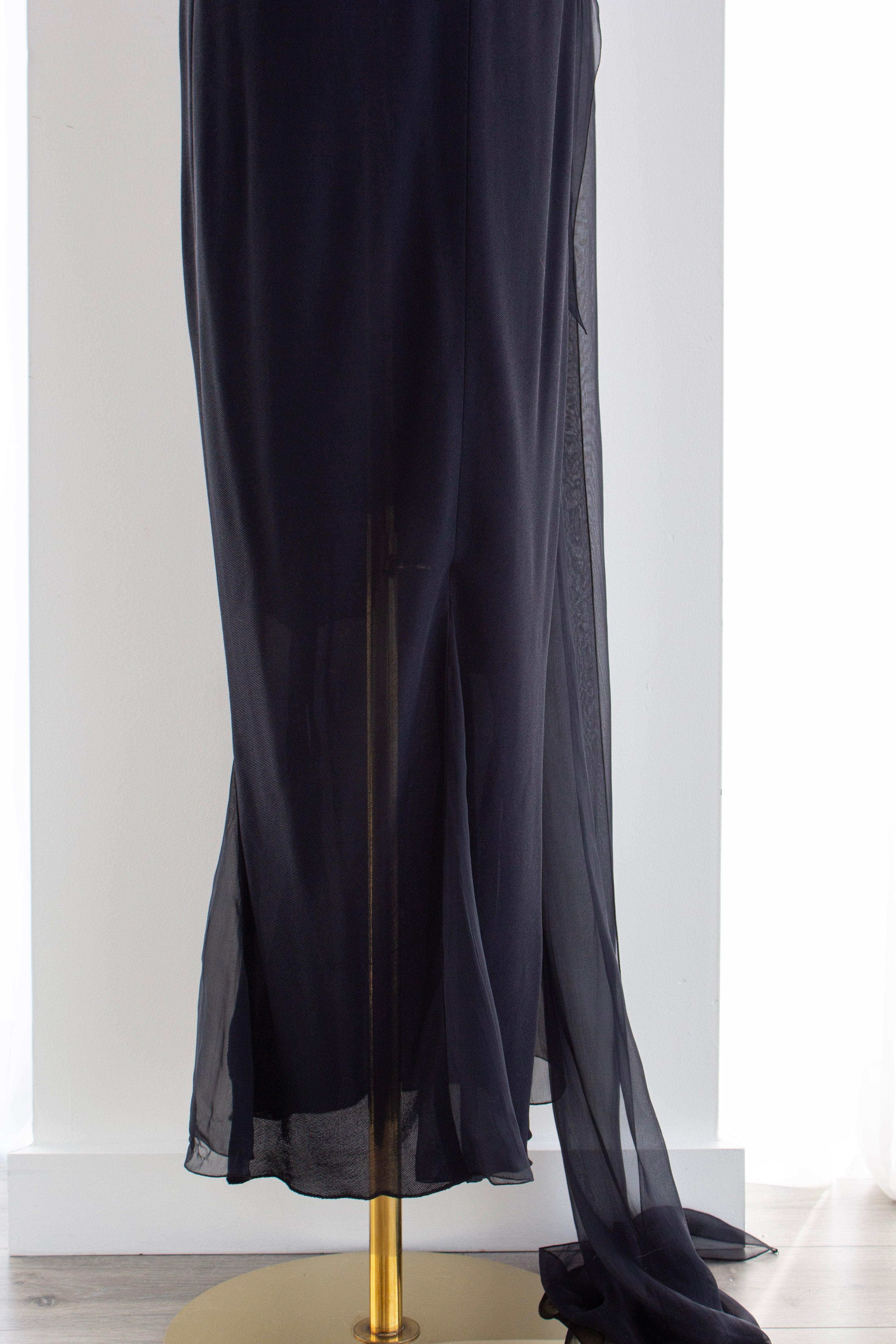Chanel Cruise 2002 Midnight Blue Jersey & Chiffon Sash 02C Gown