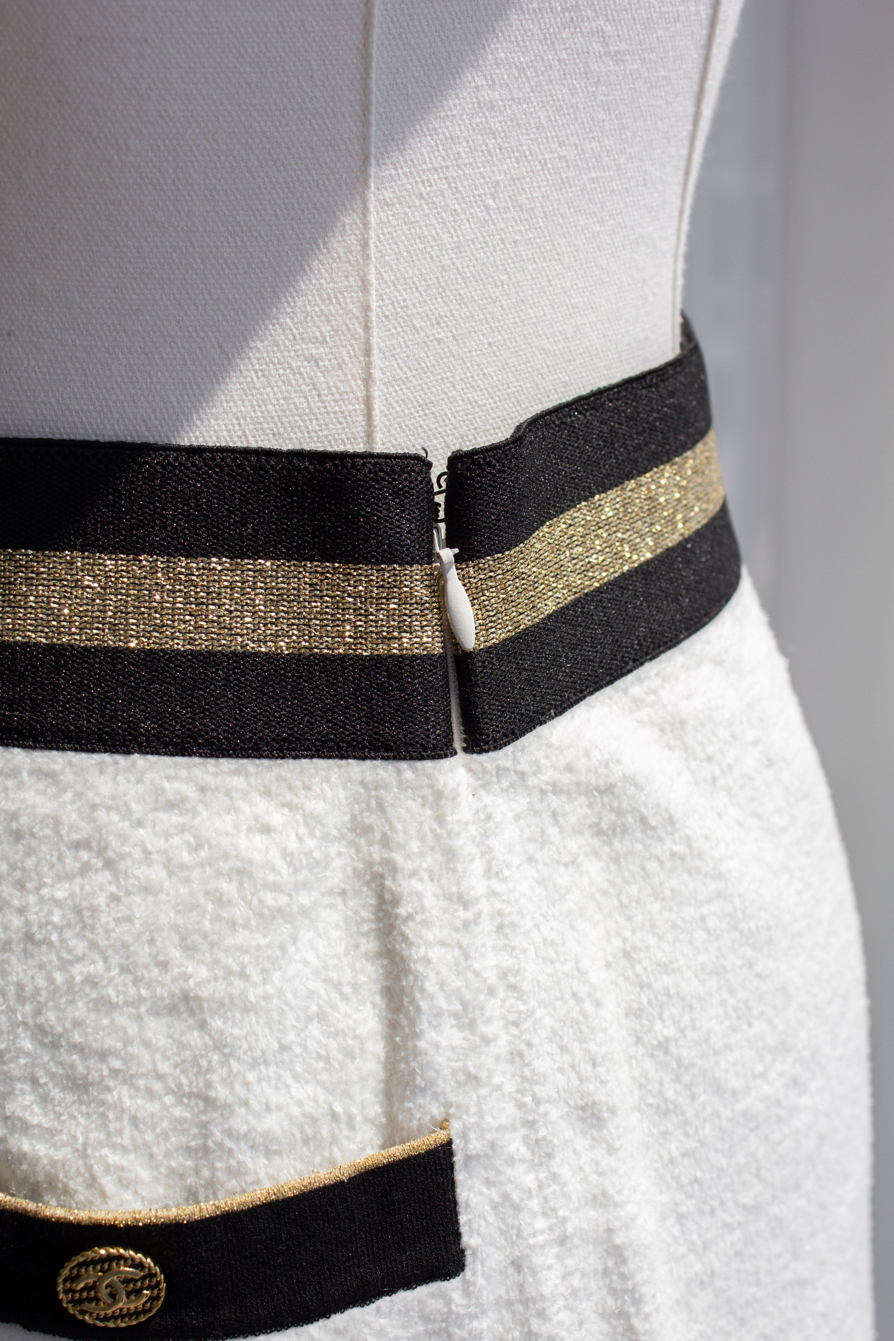Chanel Cruise 2019 White Black Gold Terrycloth 19C Mini Skirt