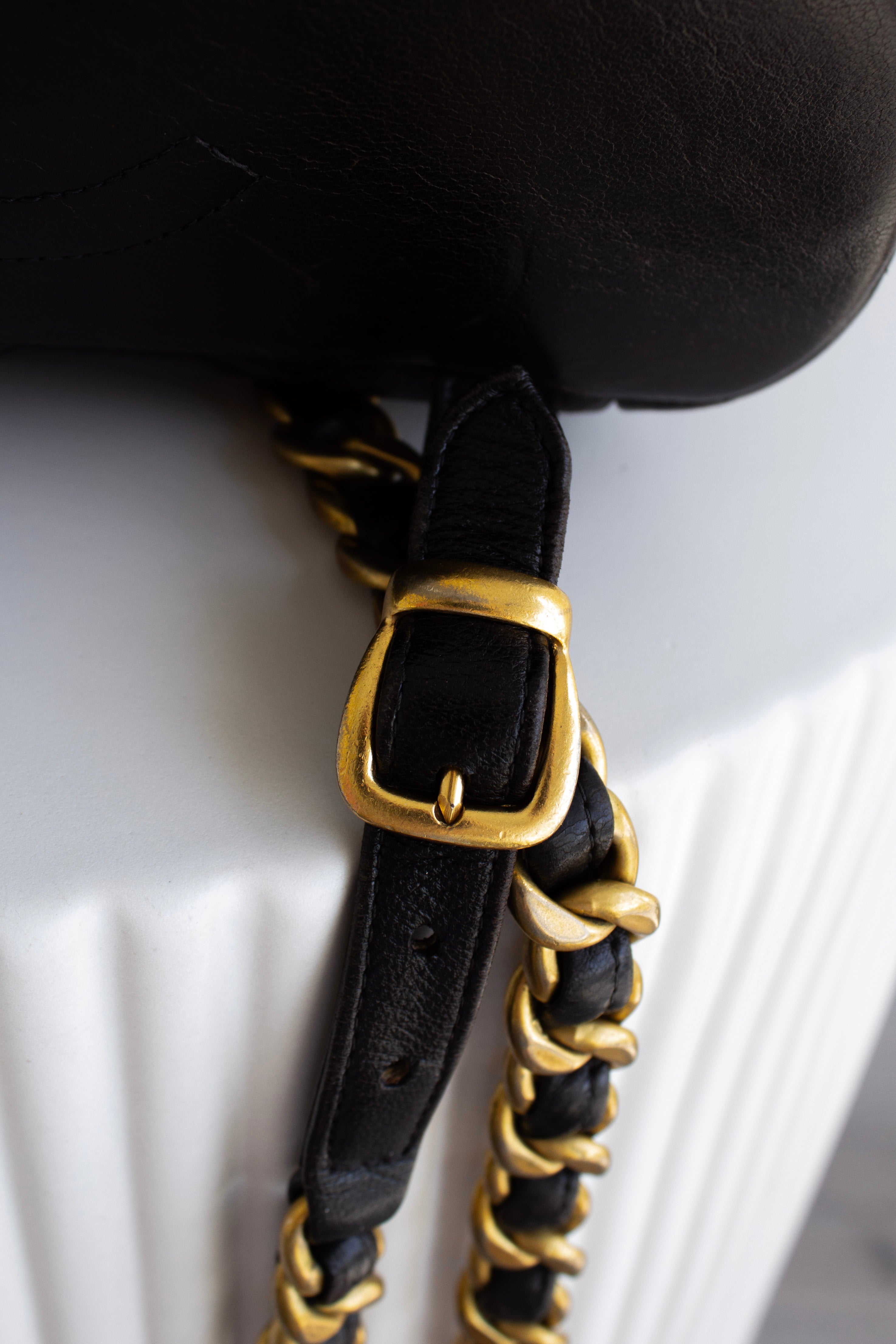Chanel Vintage Duma Black Lambskin Leather Quilted 24K Gold Backpack