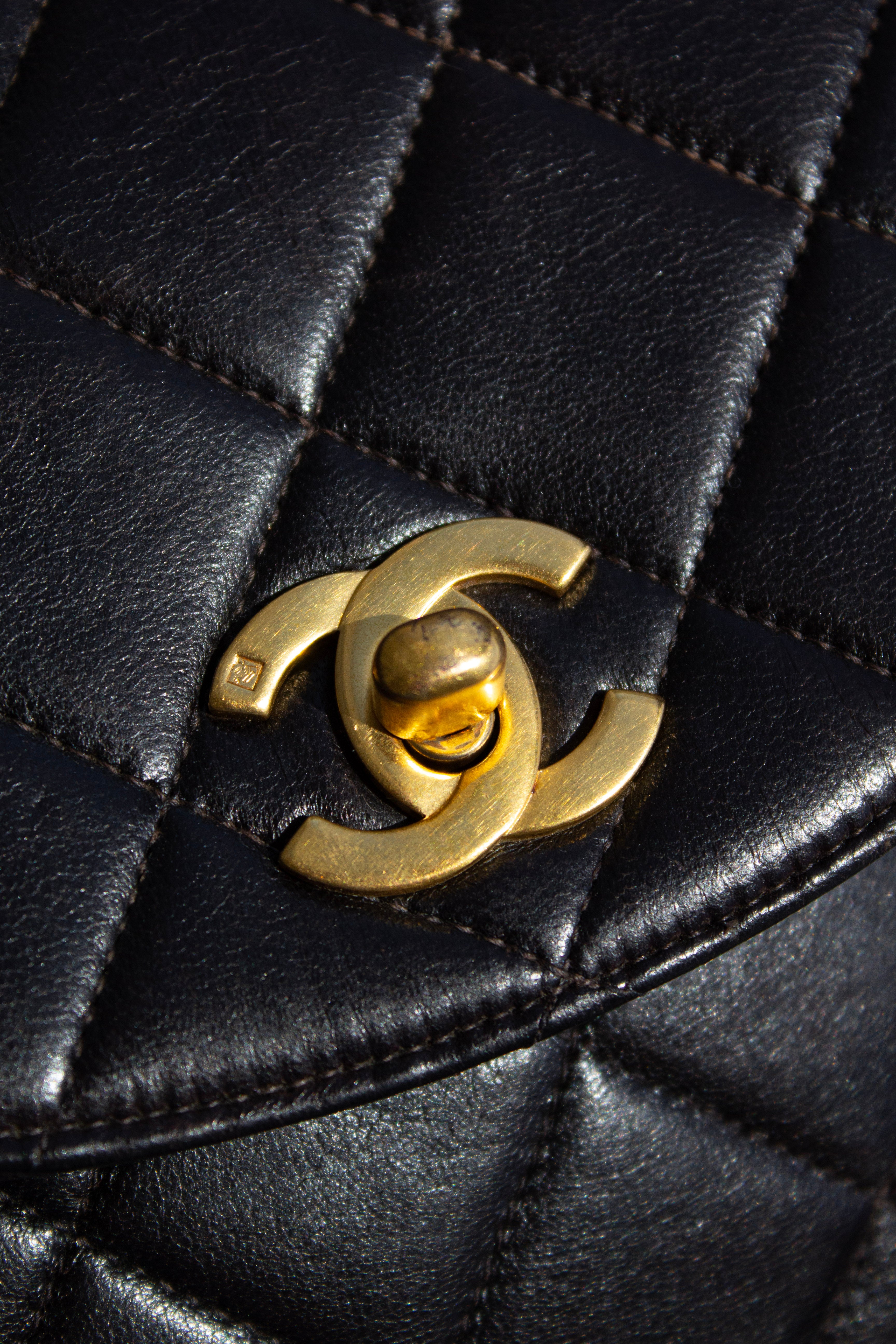 Chanel Vintage Duma Black Lambskin Leather Quilted 24K Gold Backpack