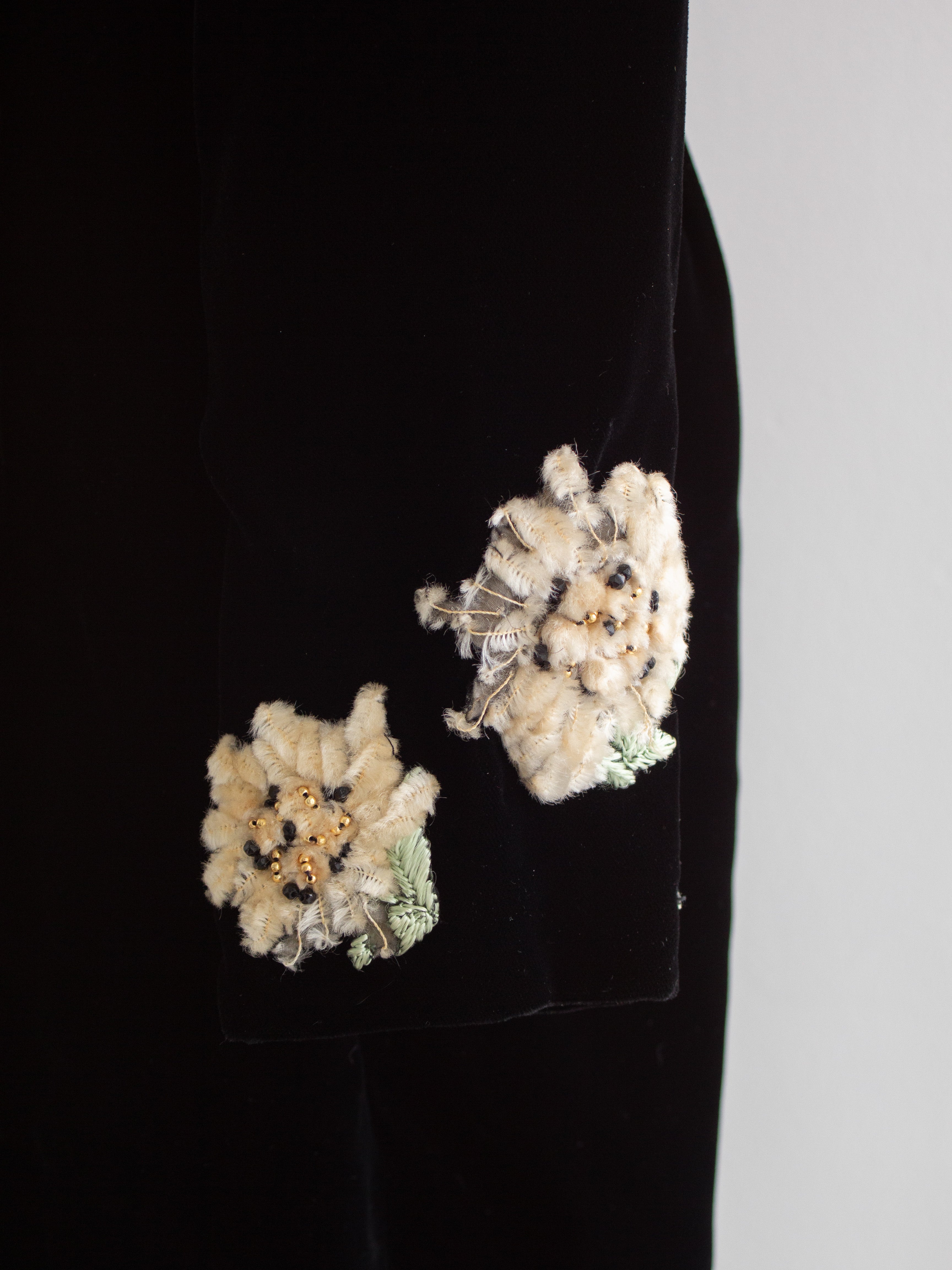 Chanel Vintage F/W 1988 Black Velvet Edelweiss Flower Embroidered Mini Dress