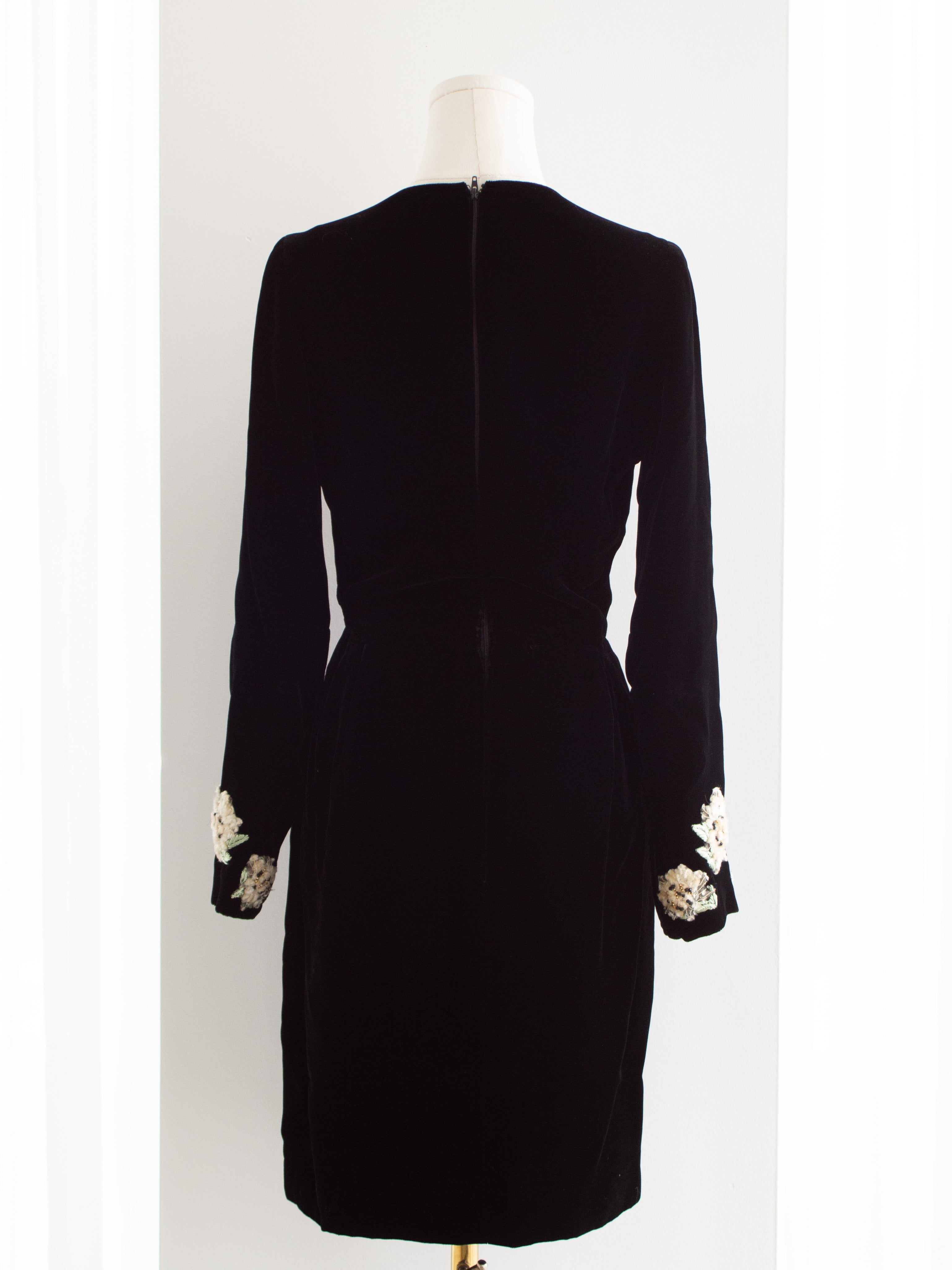 Chanel Vintage F/W 1988 Black Velvet Edelweiss Flower Embroidered Mini Dress