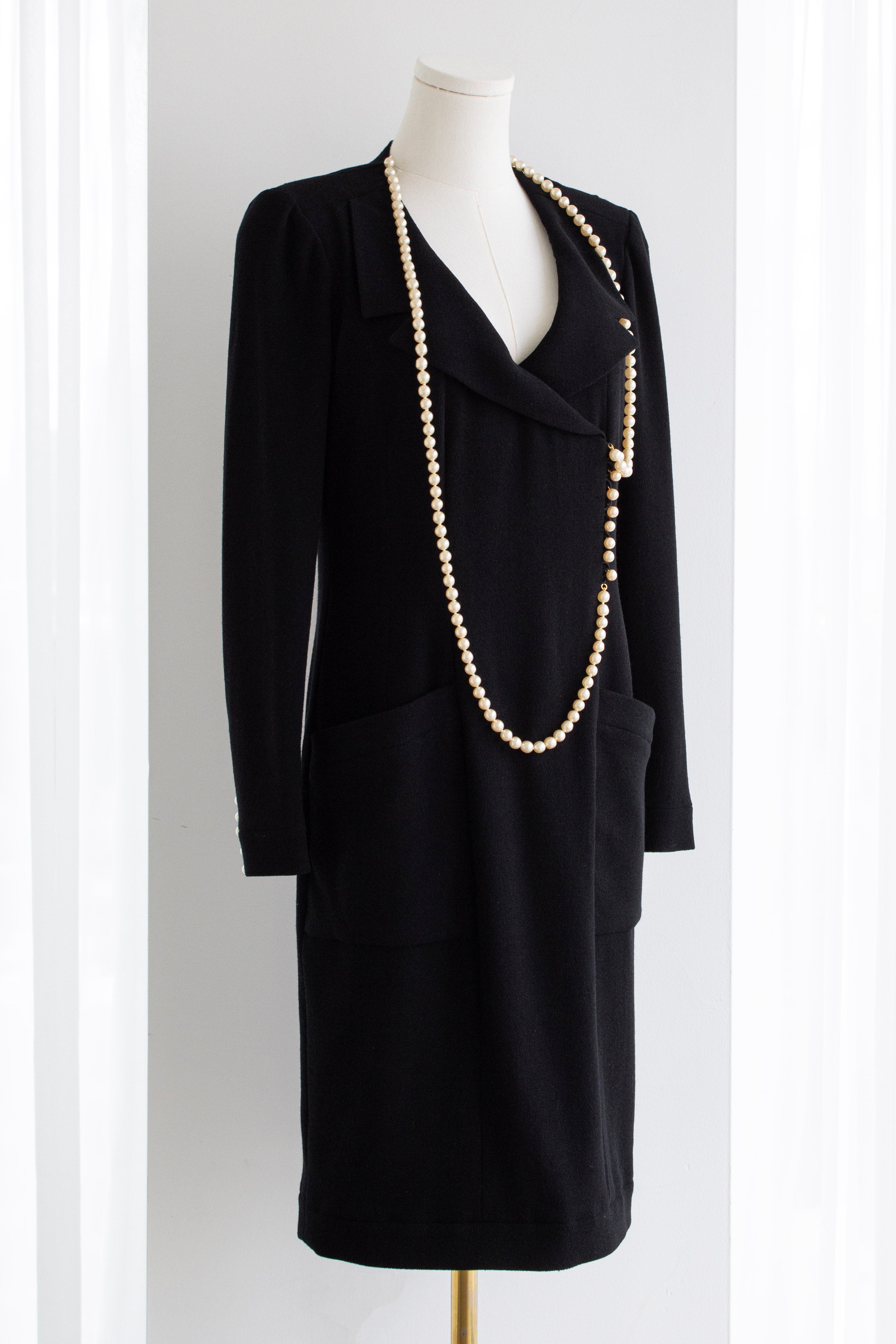 Chanel F/W 1991 Vintage Black Pearl Embellished Mini Dress