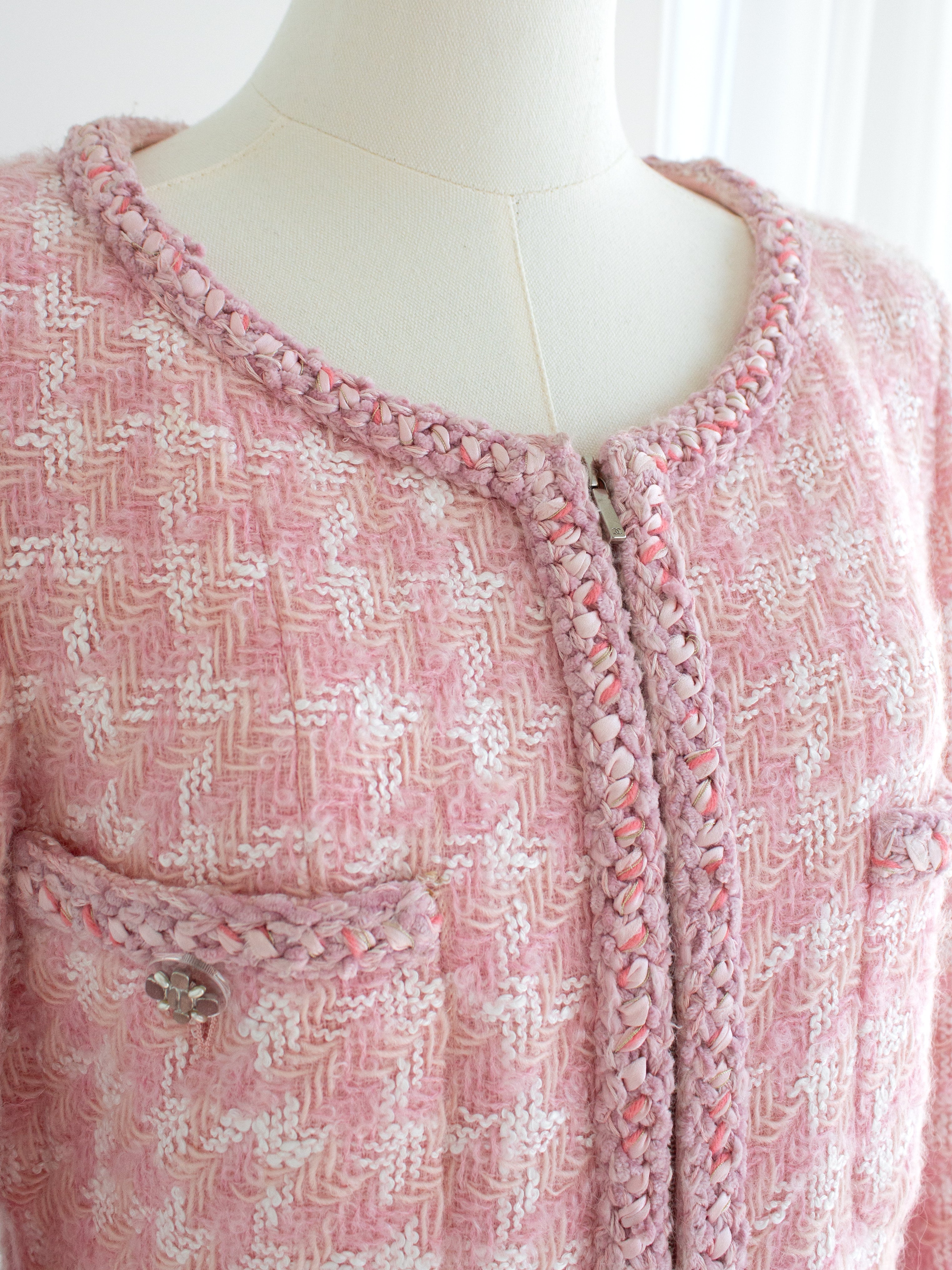 Chanel F/W 2014 Supermarket Pink Plaid 14A Fantasy Tweed Jacket Skirt Suit 