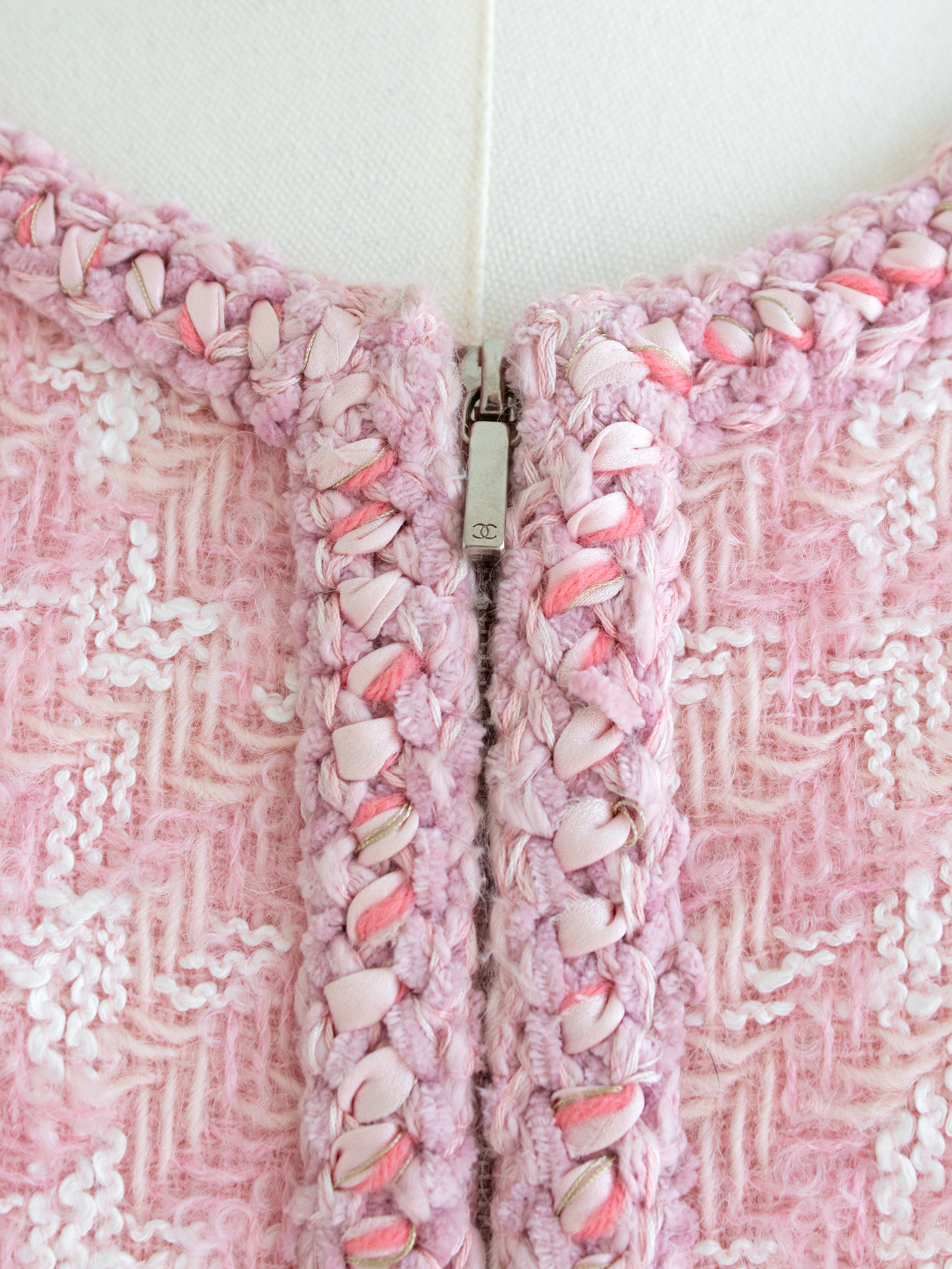 Chanel F/W 2014 Supermarket Pink Plaid 14A Fantasy Tweed Jacket Skirt Suit 