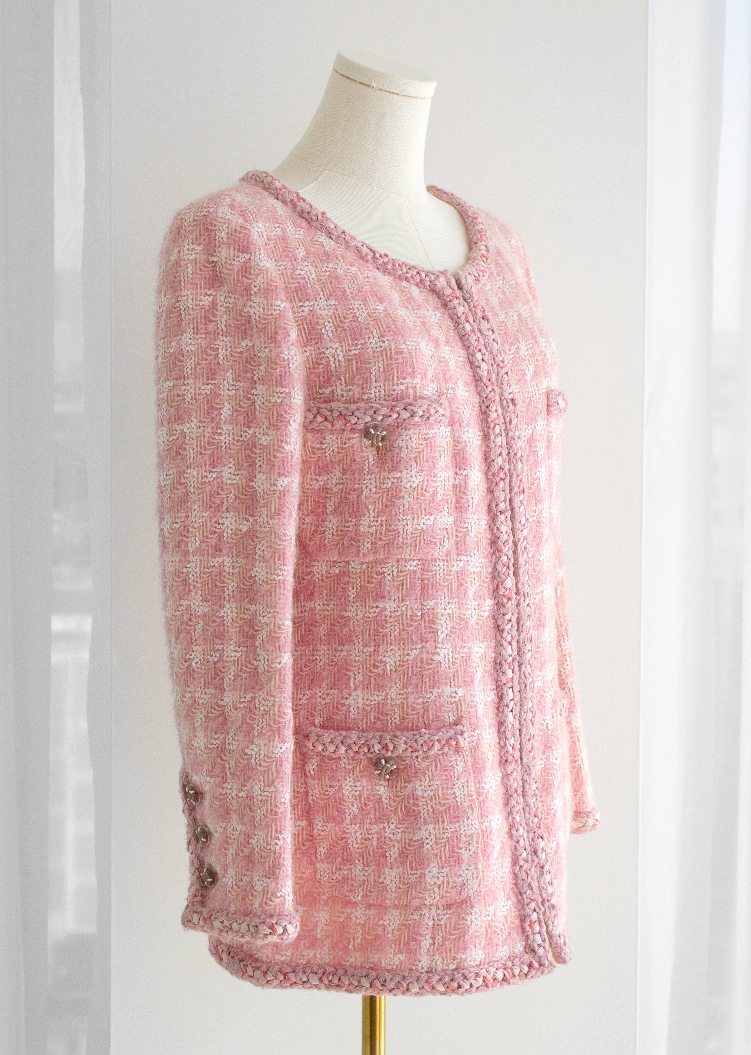 Chanel F/W 2014 Supermarket Pink Plaid 14A Fantasy Tweed Jacket Skirt Suit 