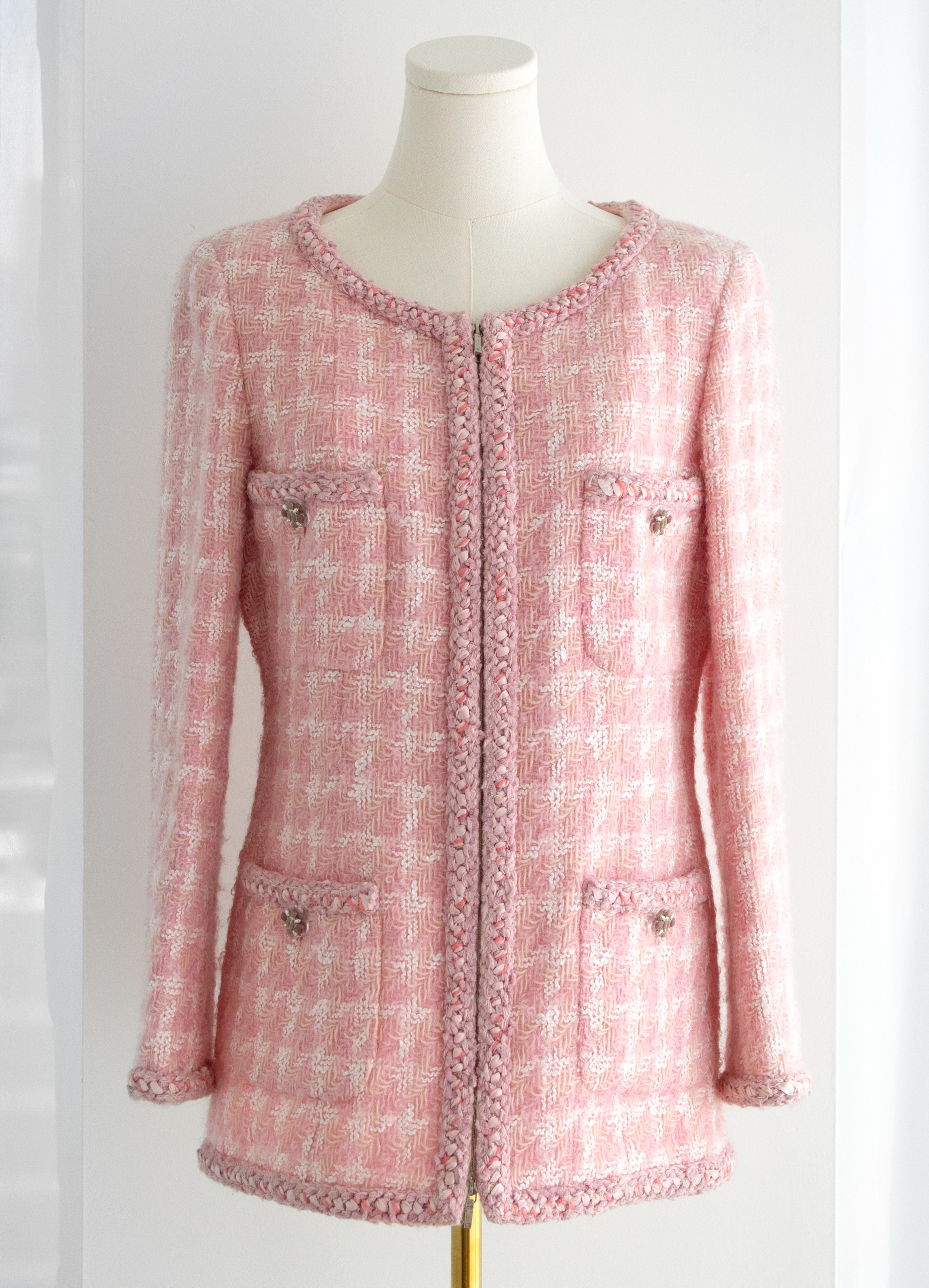 Chanel F/W 2014 Supermarket Pink Plaid 14A Fantasy Tweed Jacket Skirt Suit 