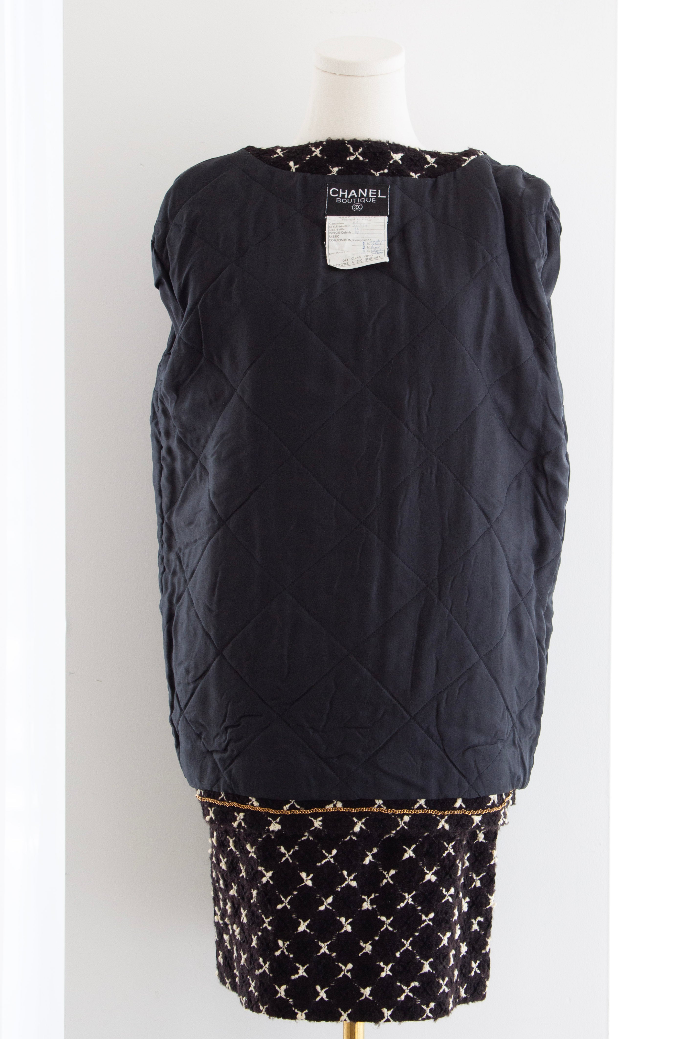 Chanel Vintage Fall/Winter 1987 Black & White “X” Tweed Jacket & Skirt Suit