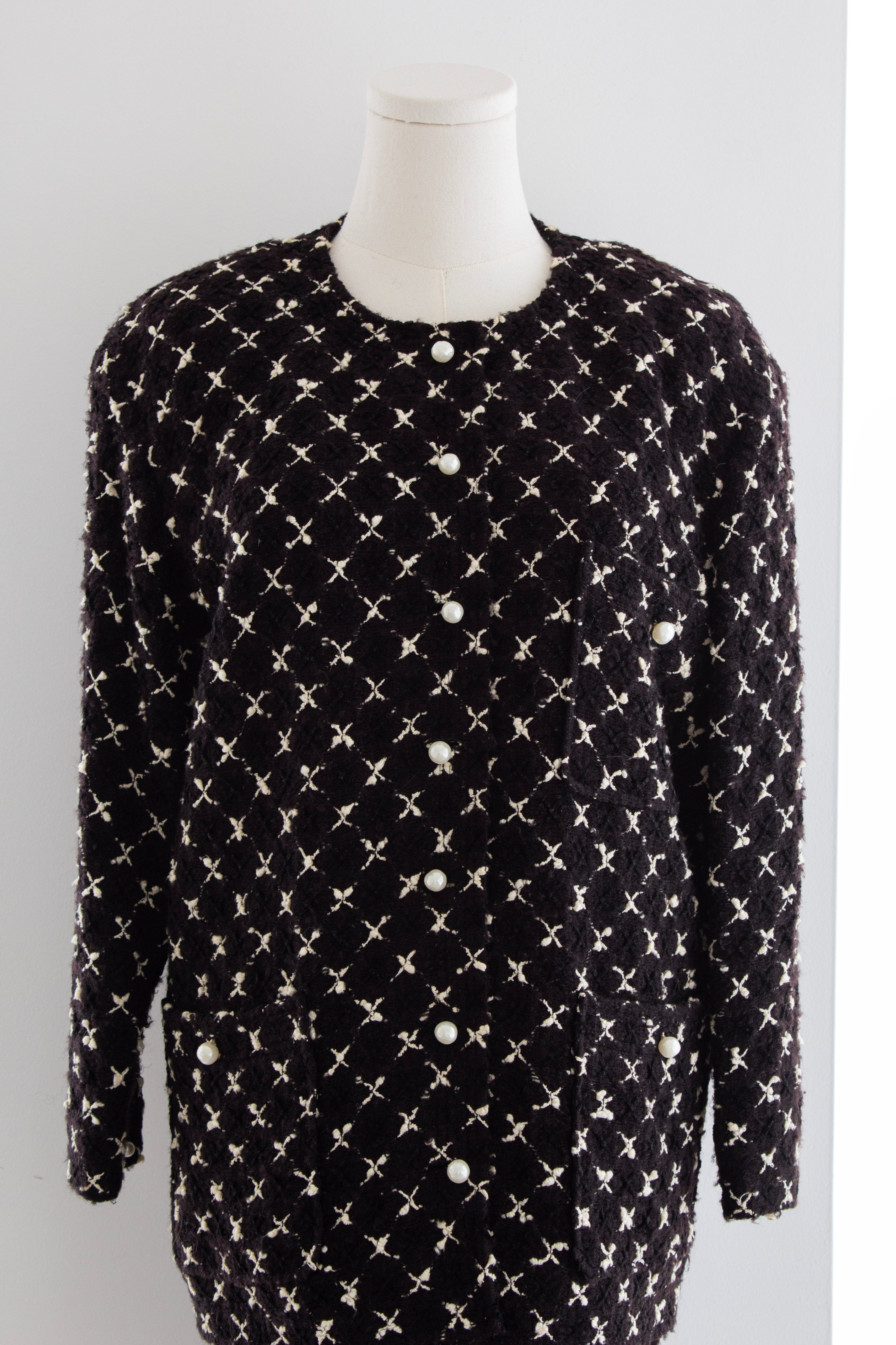 Chanel Vintage Fall/Winter 1987 Black & White “X” Tweed Jacket & Skirt Suit