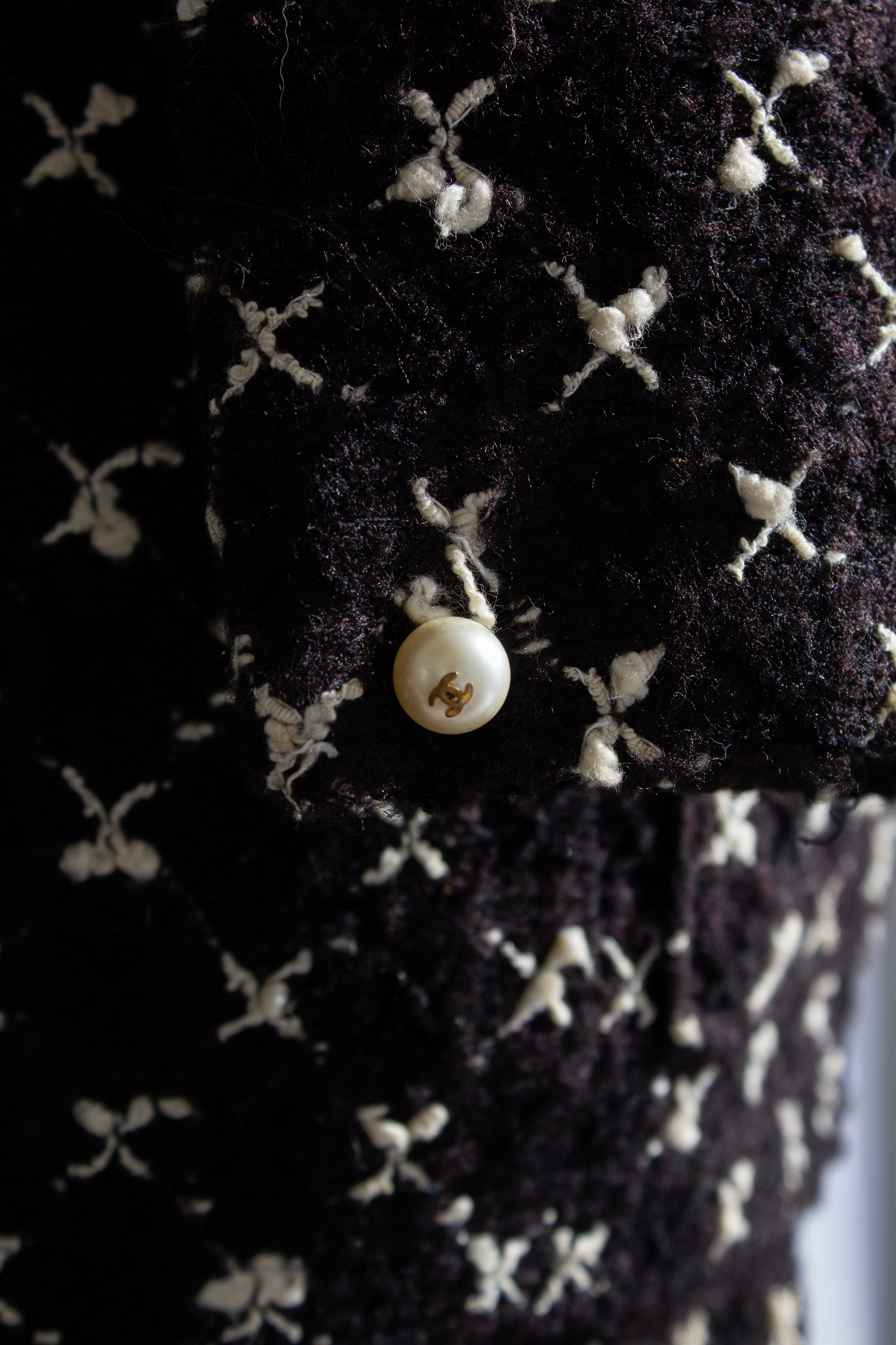 Chanel Vintage Fall/Winter 1987 Black & White “X” Tweed Jacket & Skirt Suit