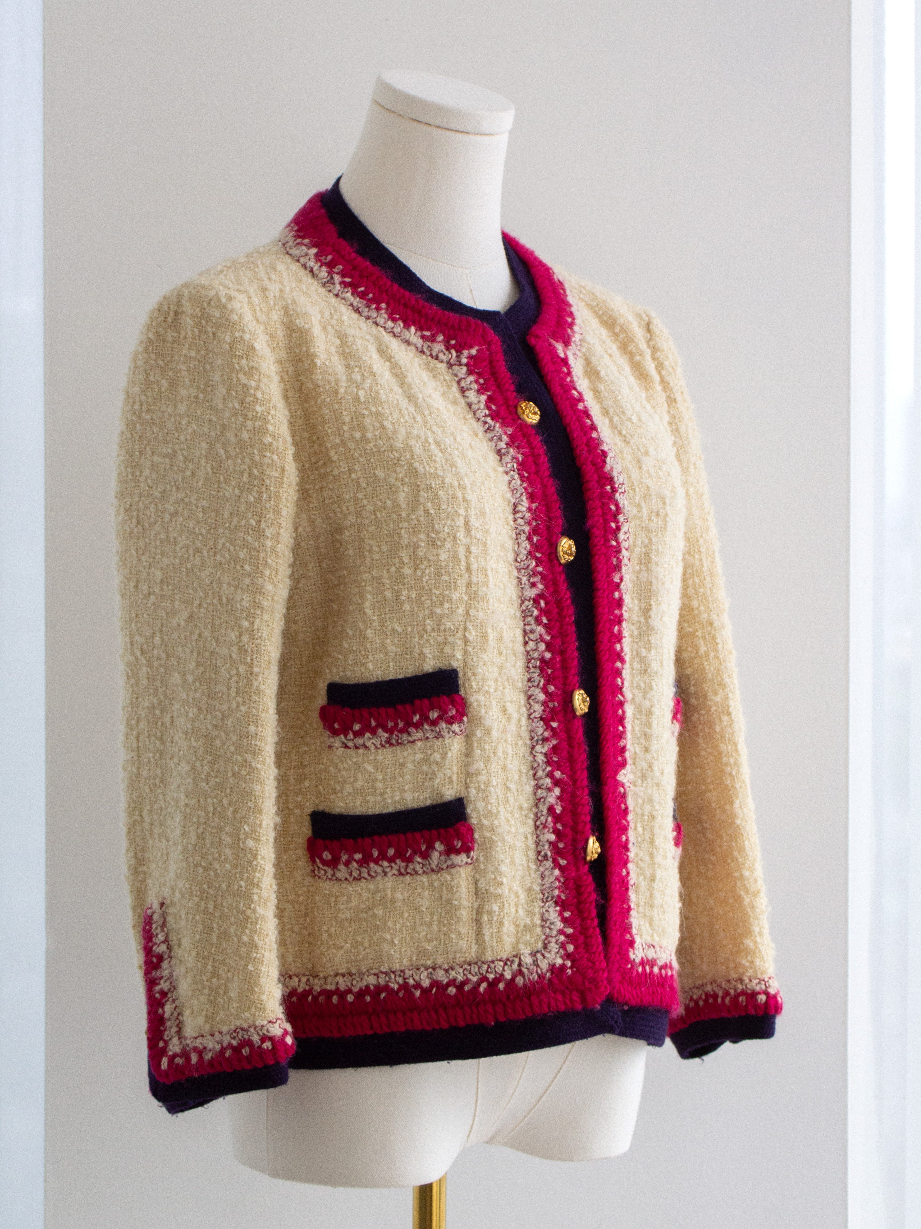 Chanel 1964 Haute Couture Coco Gabrielle Ecru Tweed Gold Lion Jacket