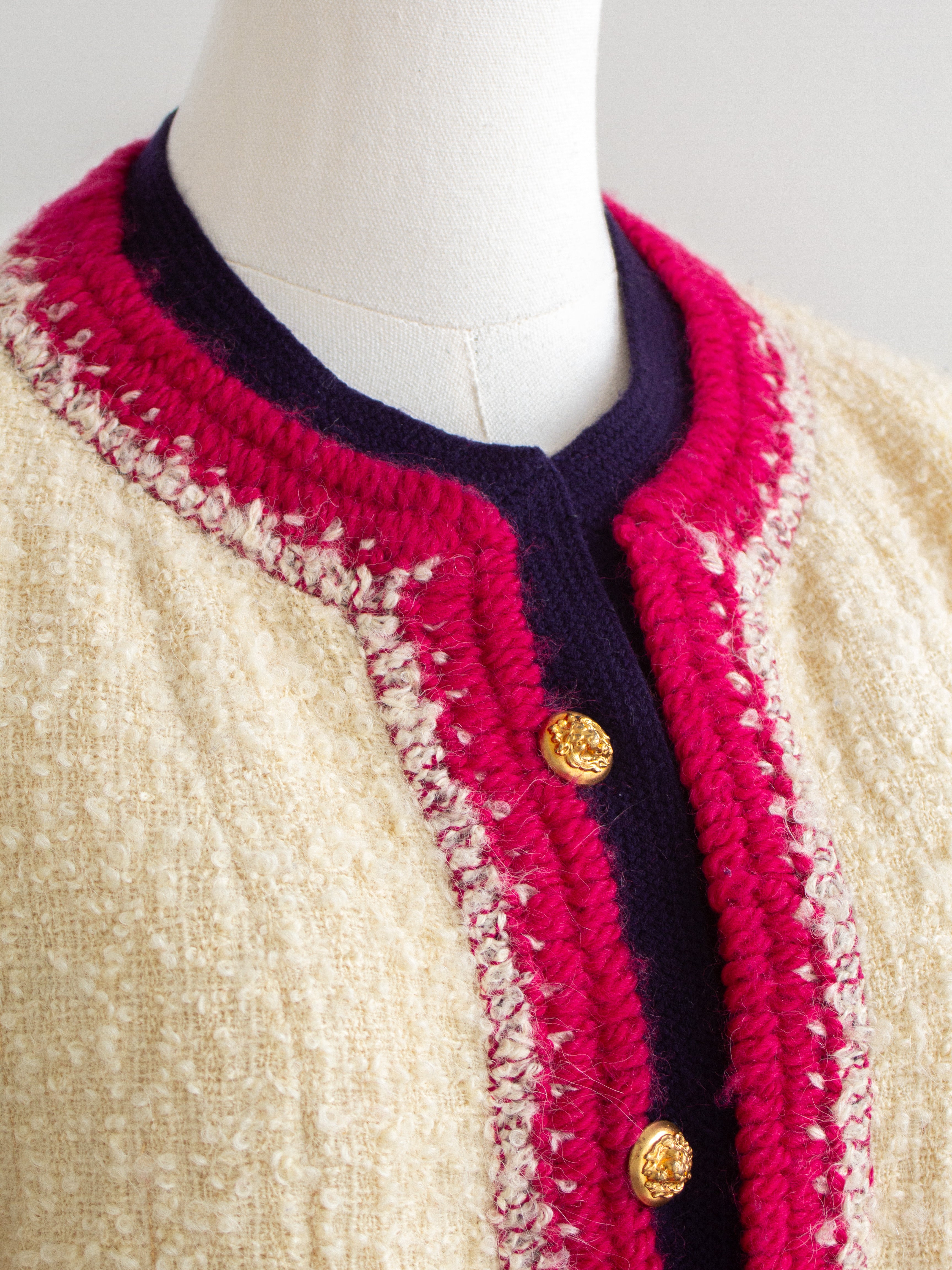 Chanel 1964 Haute Couture Coco Gabrielle Ecru Tweed Gold Lion Jacket
