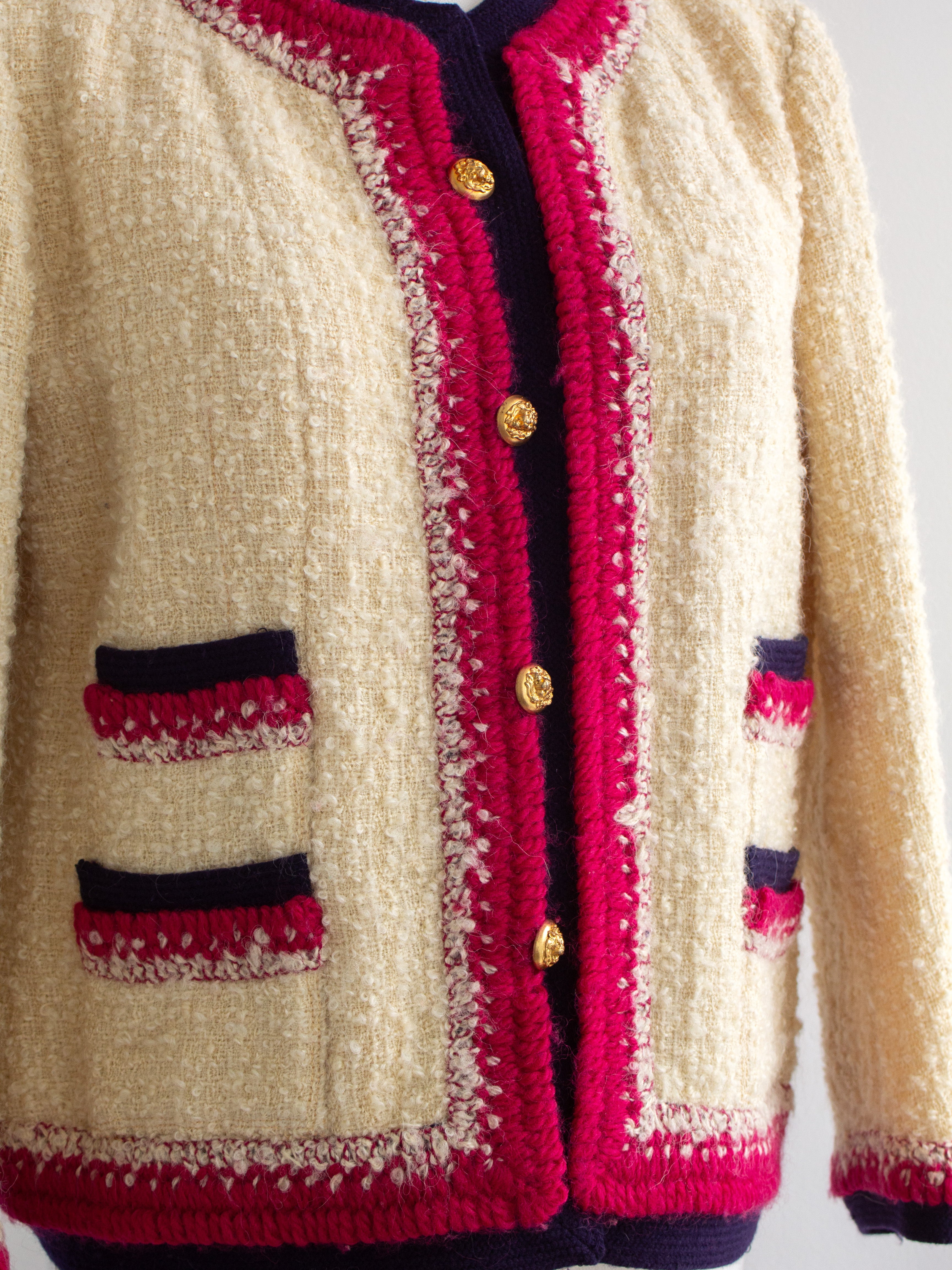 Chanel 1964 Haute Couture Coco Gabrielle Ecru Tweed Gold Lion Jacket