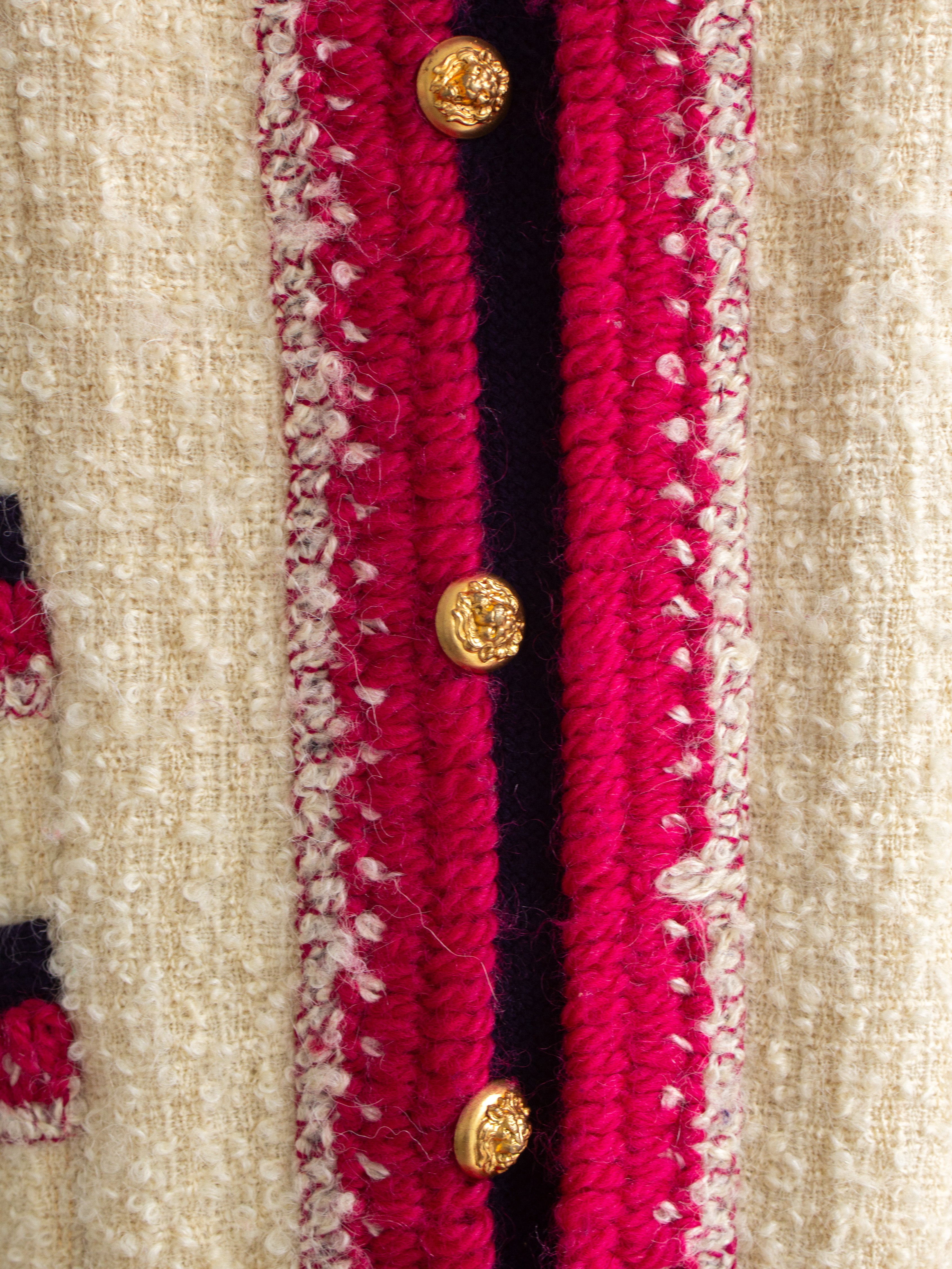 Chanel 1964 Haute Couture Coco Gabrielle Ecru Tweed Gold Lion Jacket