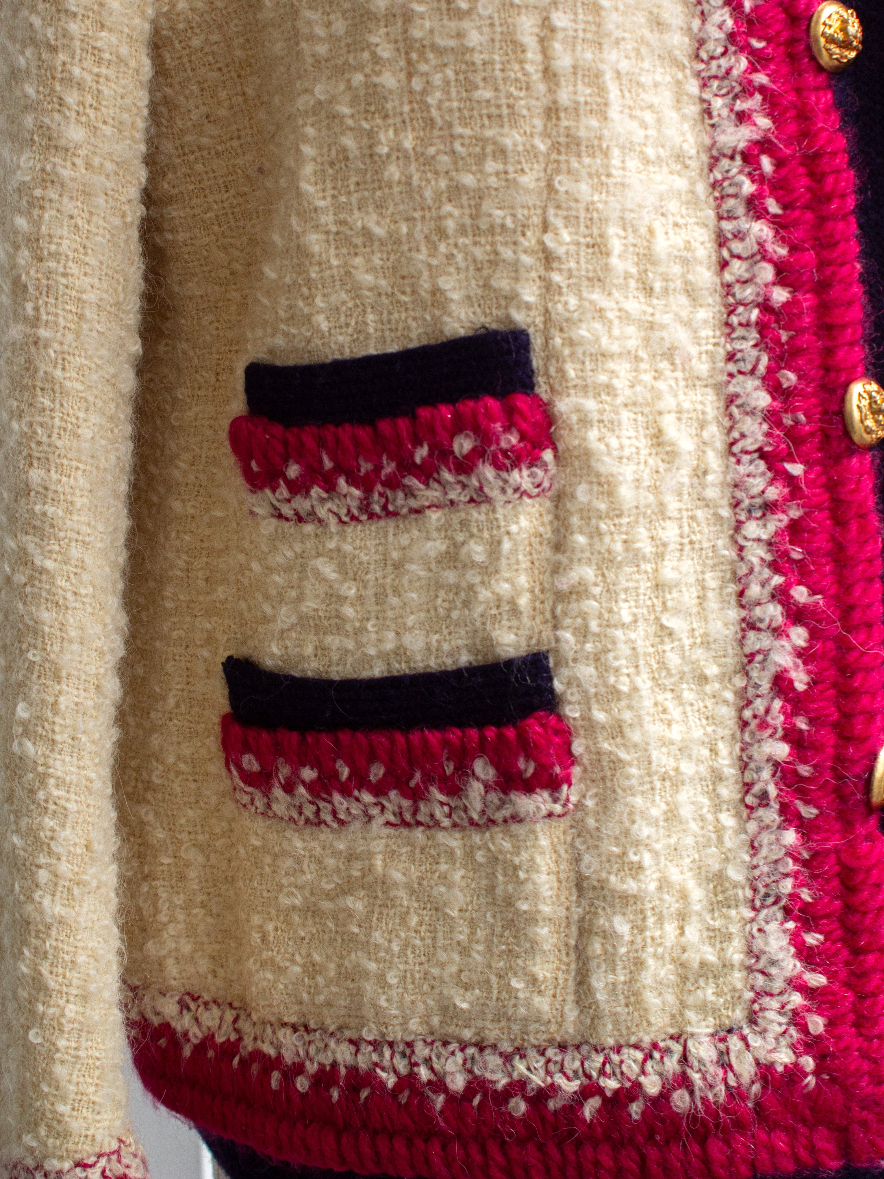 Chanel 1964 Haute Couture Coco Gabrielle Ecru Tweed Gold Lion Jacket