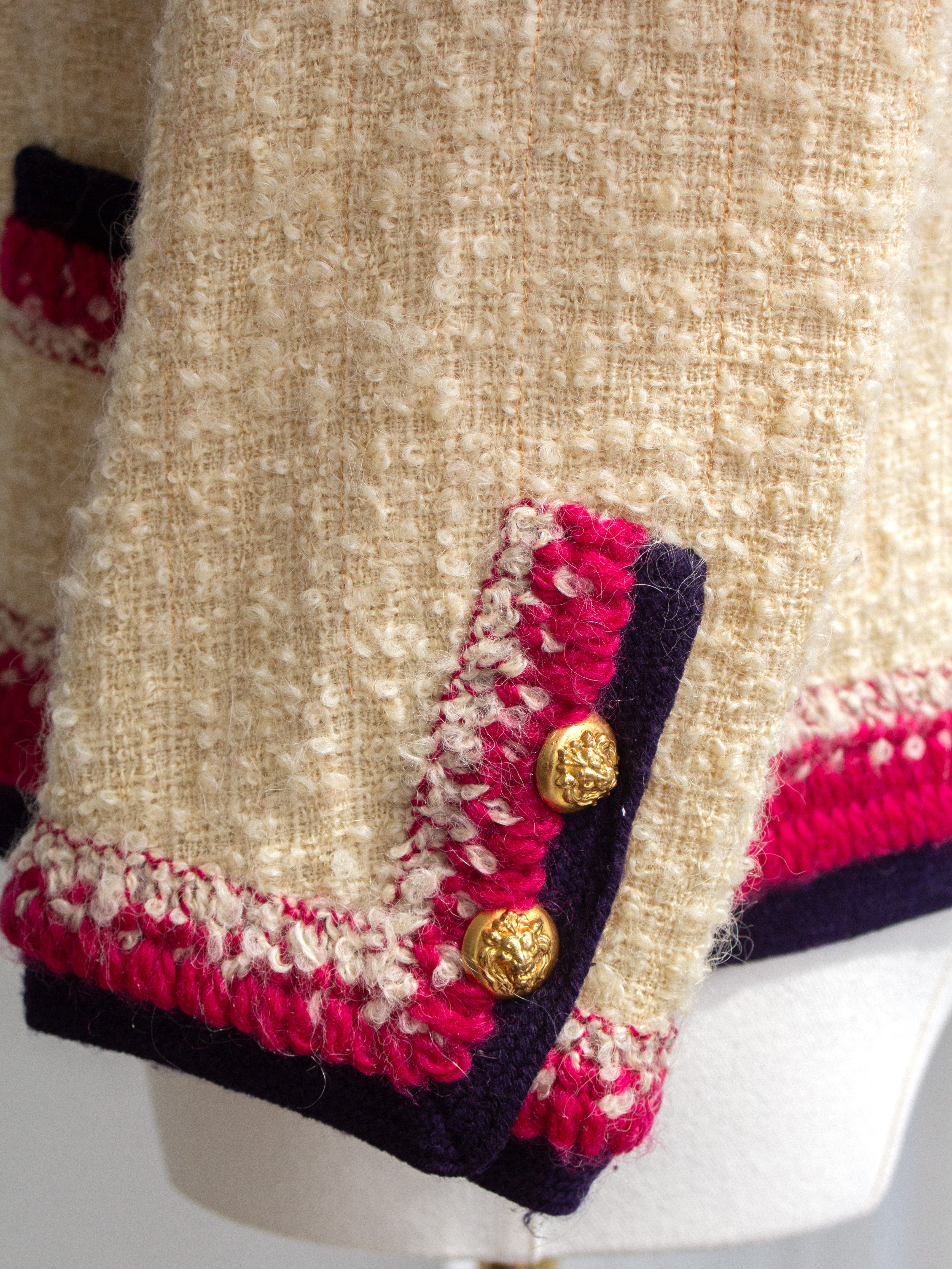 Chanel 1964 Haute Couture Coco Gabrielle Ecru Tweed Gold Lion Jacket