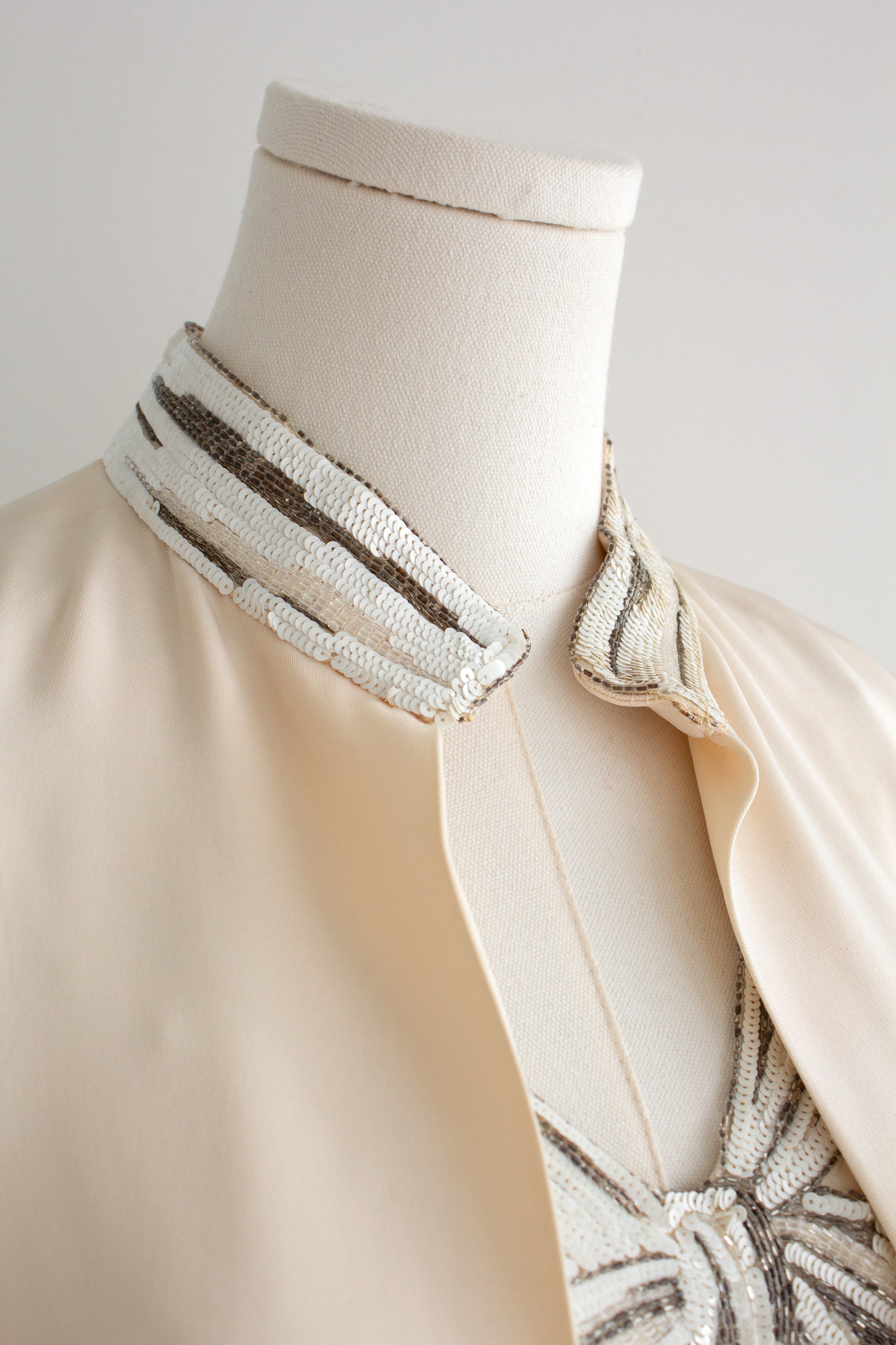 Chanel Haute Couture S/S 1979 Ivory Embellished Bow Evening Gown 2pcs Ensemble