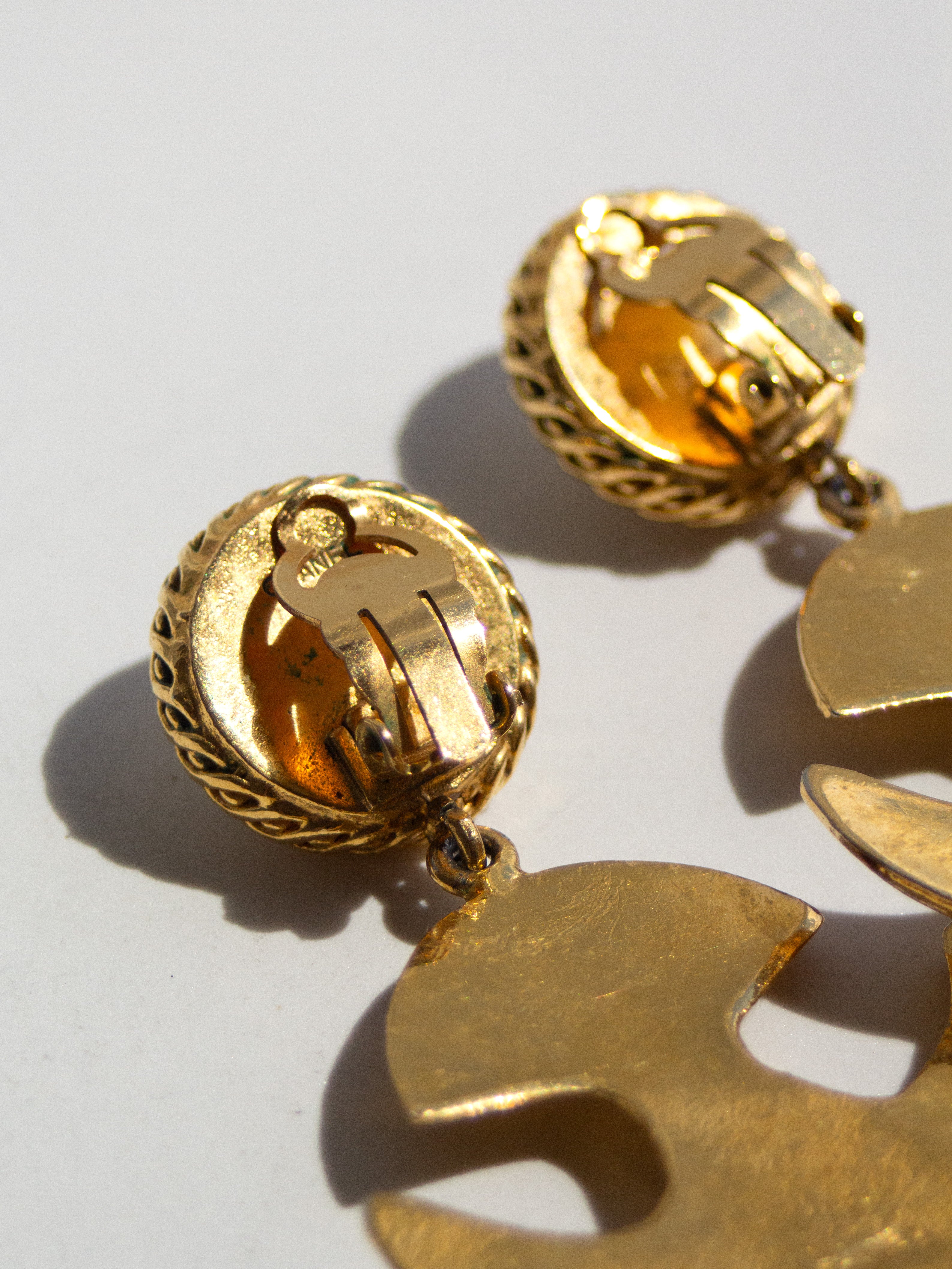 Chanel Vintage 1990s 24K Gold-Plated Swallow Pearl Red Gripoix Earrings