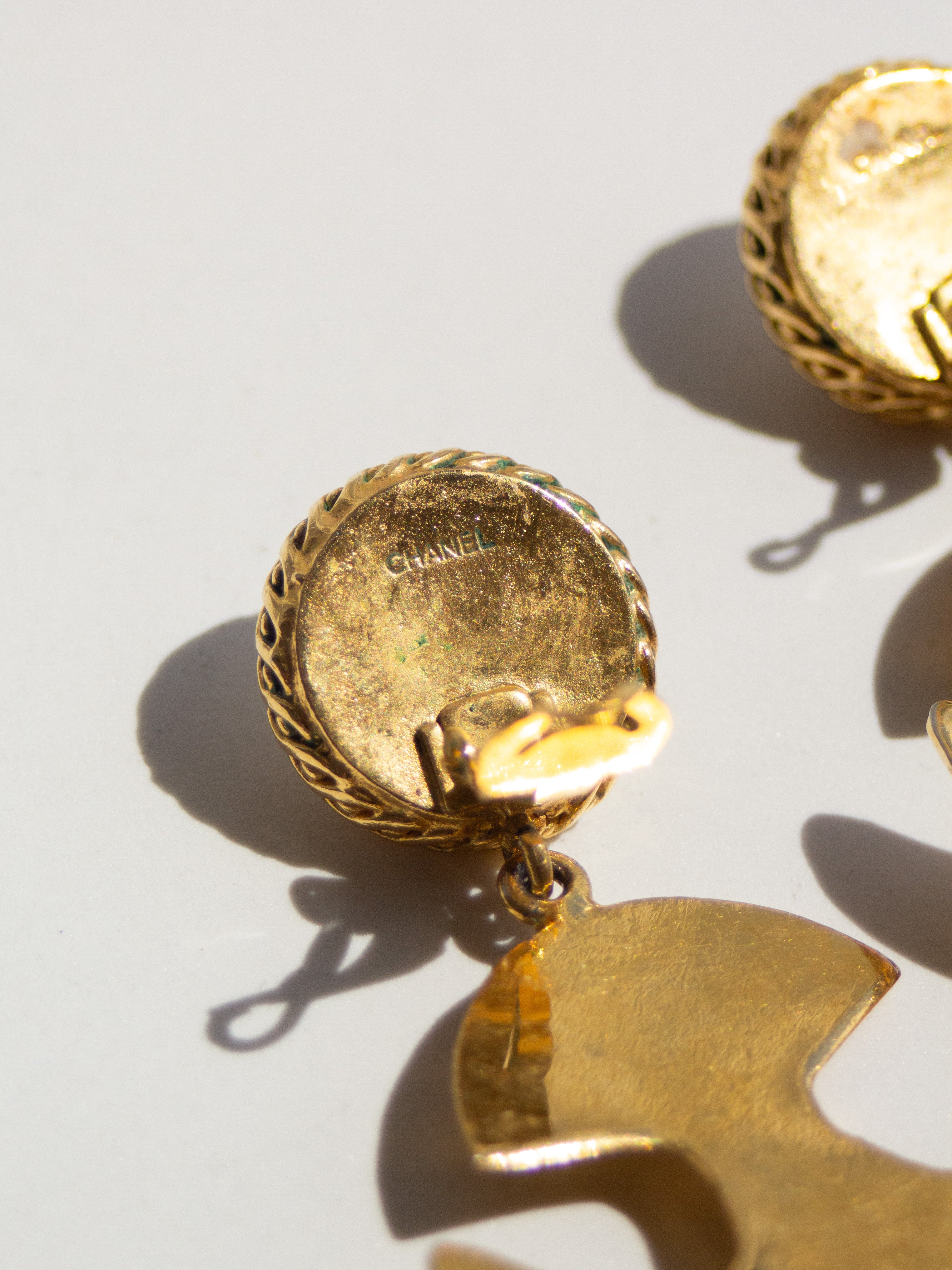 Chanel Vintage 1990s 24K Gold-Plated Swallow Pearl Red Gripoix Earrings