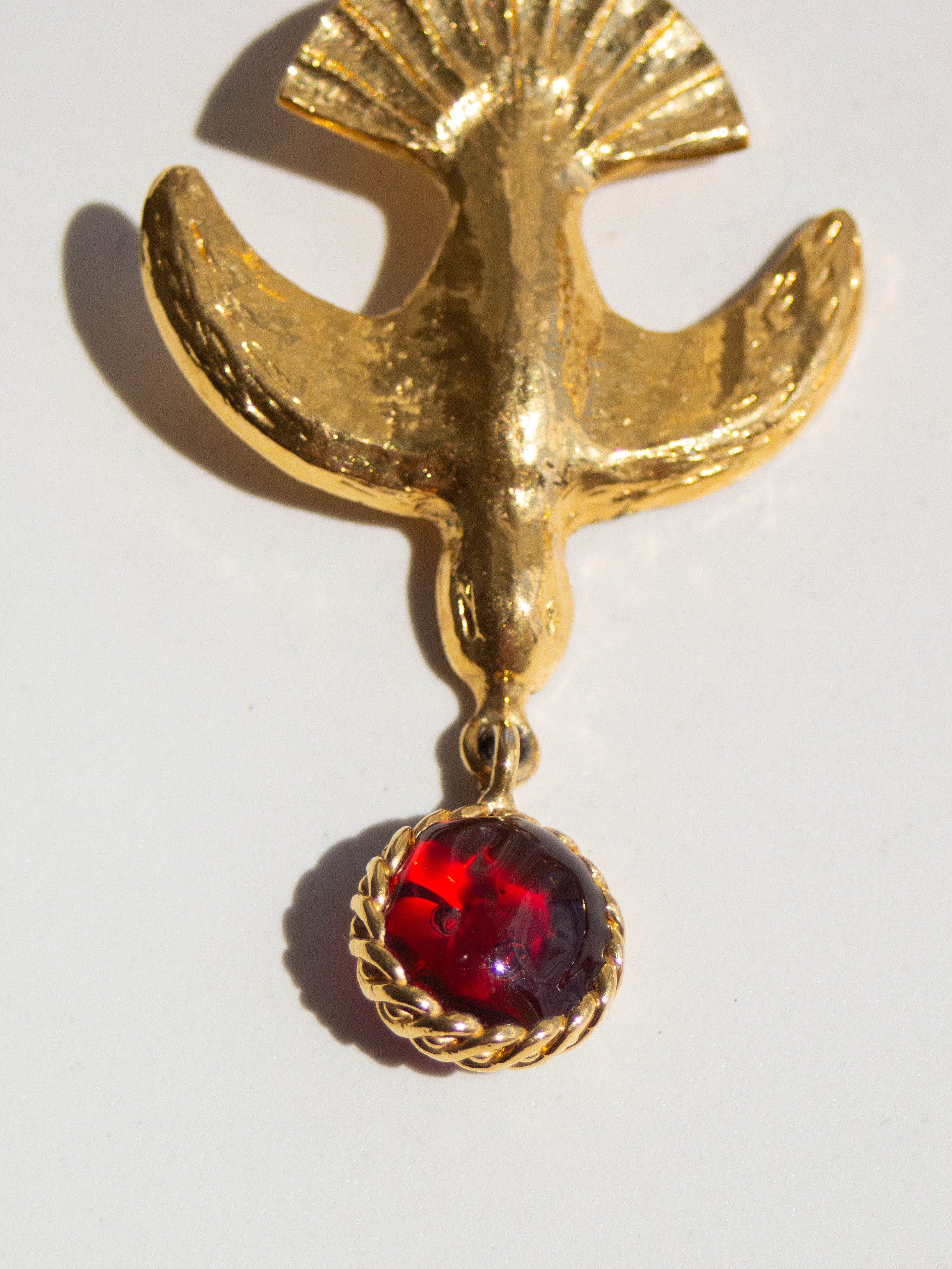 Chanel Vintage 1990s 24K Gold-Plated Swallow Pearl Red Gripoix Earrings