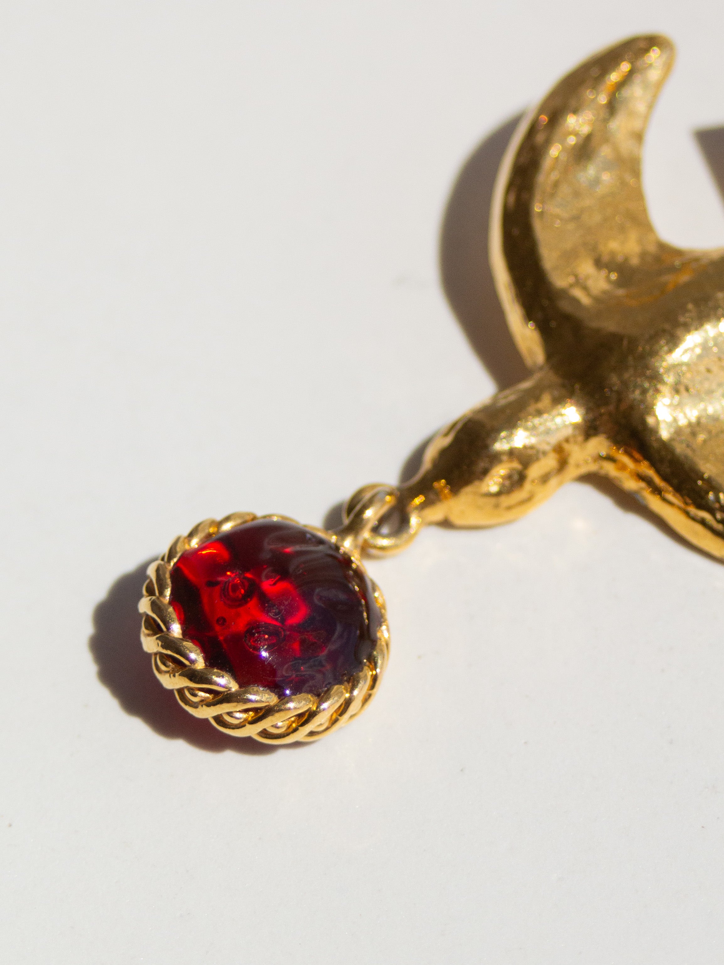 Chanel Vintage 1990s 24K Gold-Plated Swallow Pearl Red Gripoix Earrings