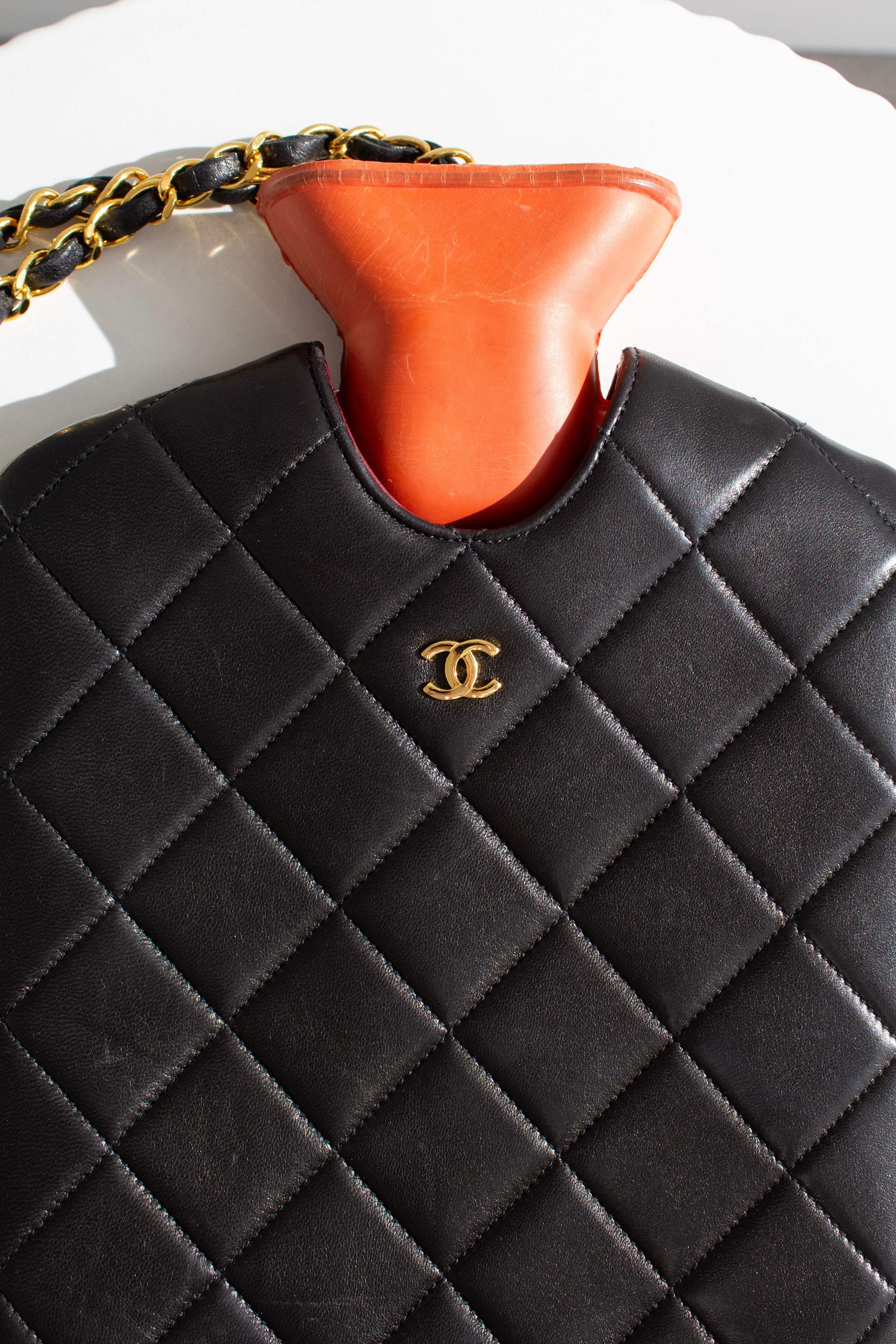 Chanel Fall/Winter 1993 Black Quilted Lambskin Red 24K Gold-Plated Hot Water Bottle