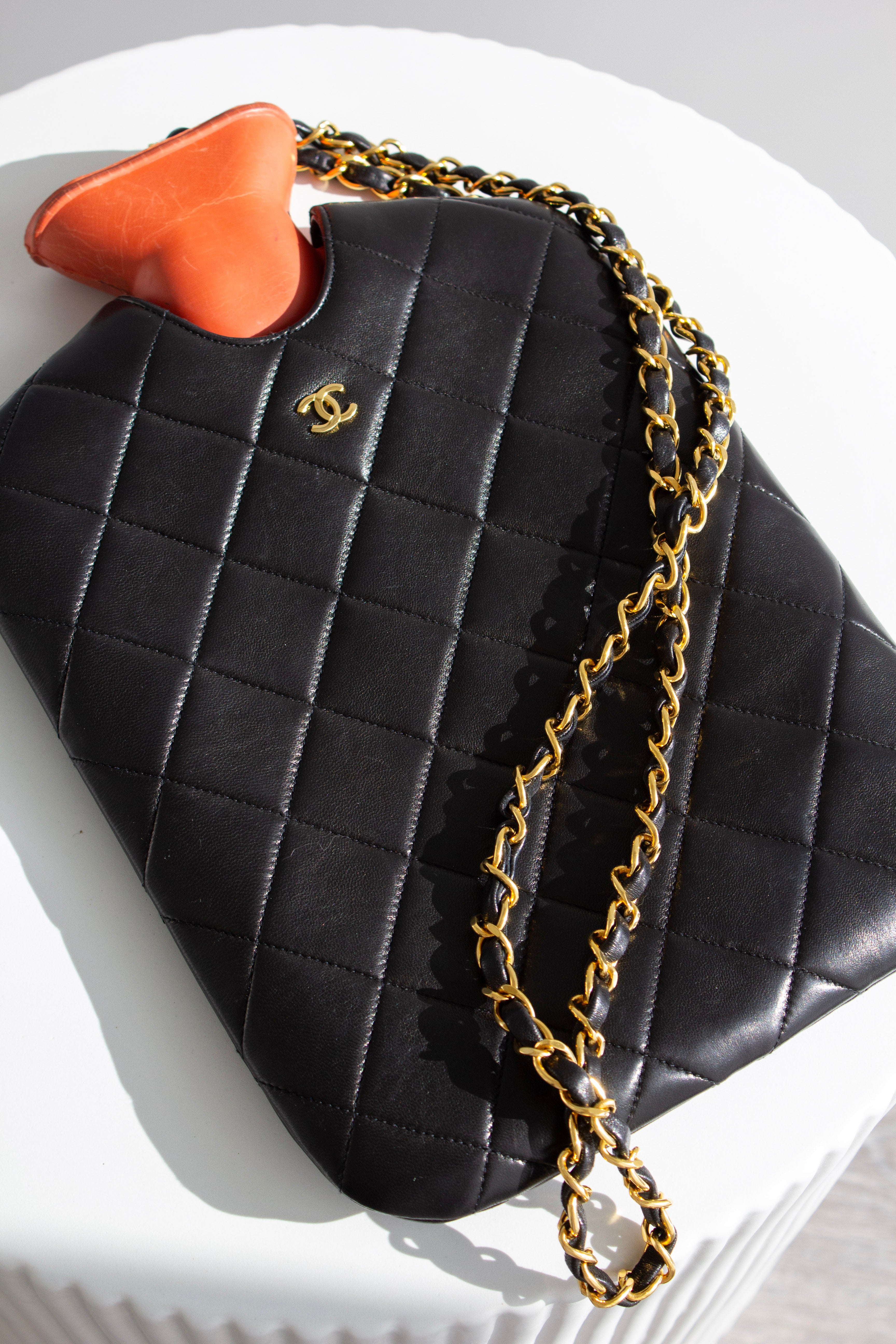 Chanel Fall/Winter 1993 Black Quilted Lambskin Red 24K Gold-Plated Hot Water Bottle