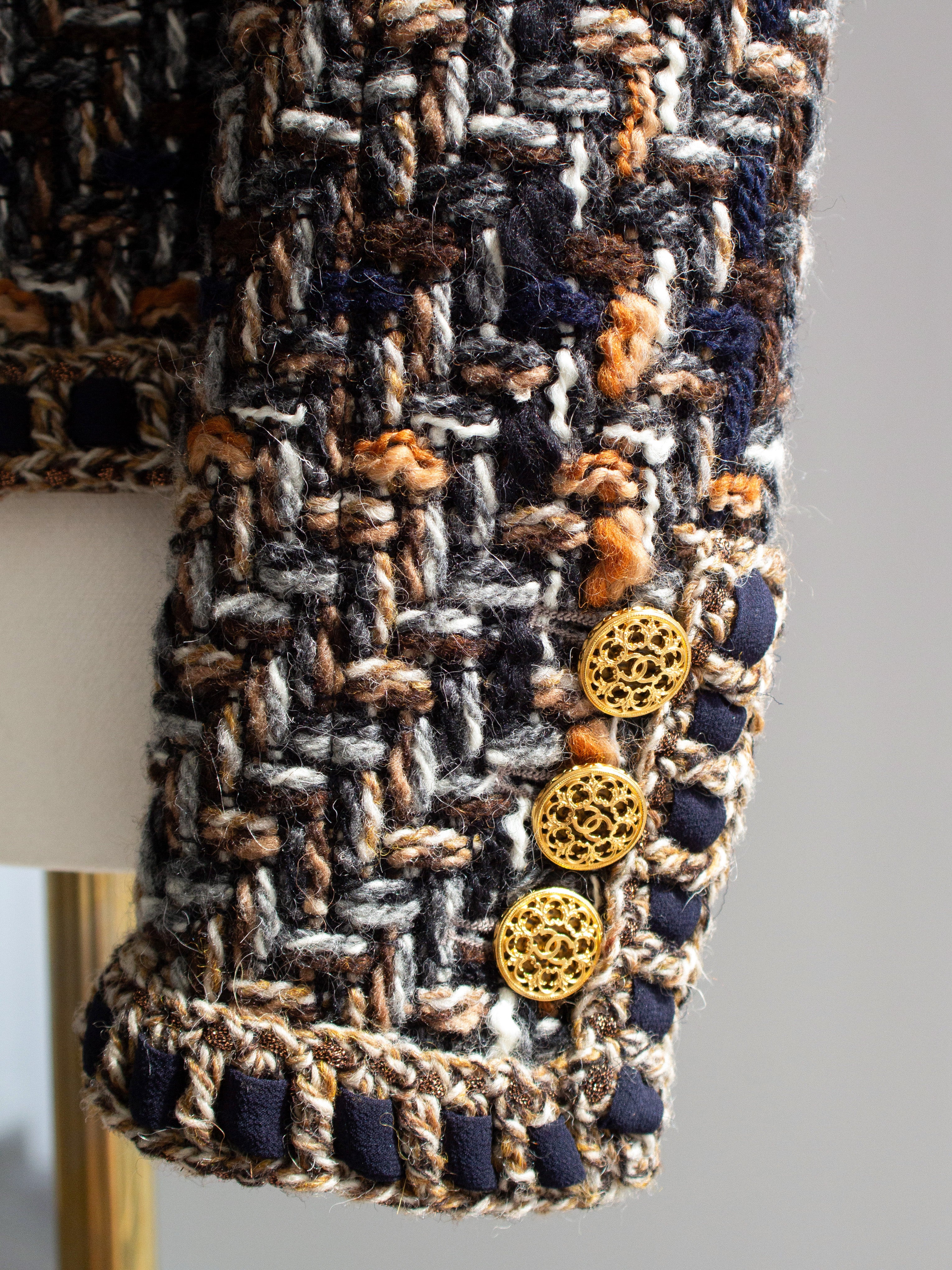 Chanel Pre-Fall 2016 Rome Brown Gold Fantasy Tweed 16A Jacket