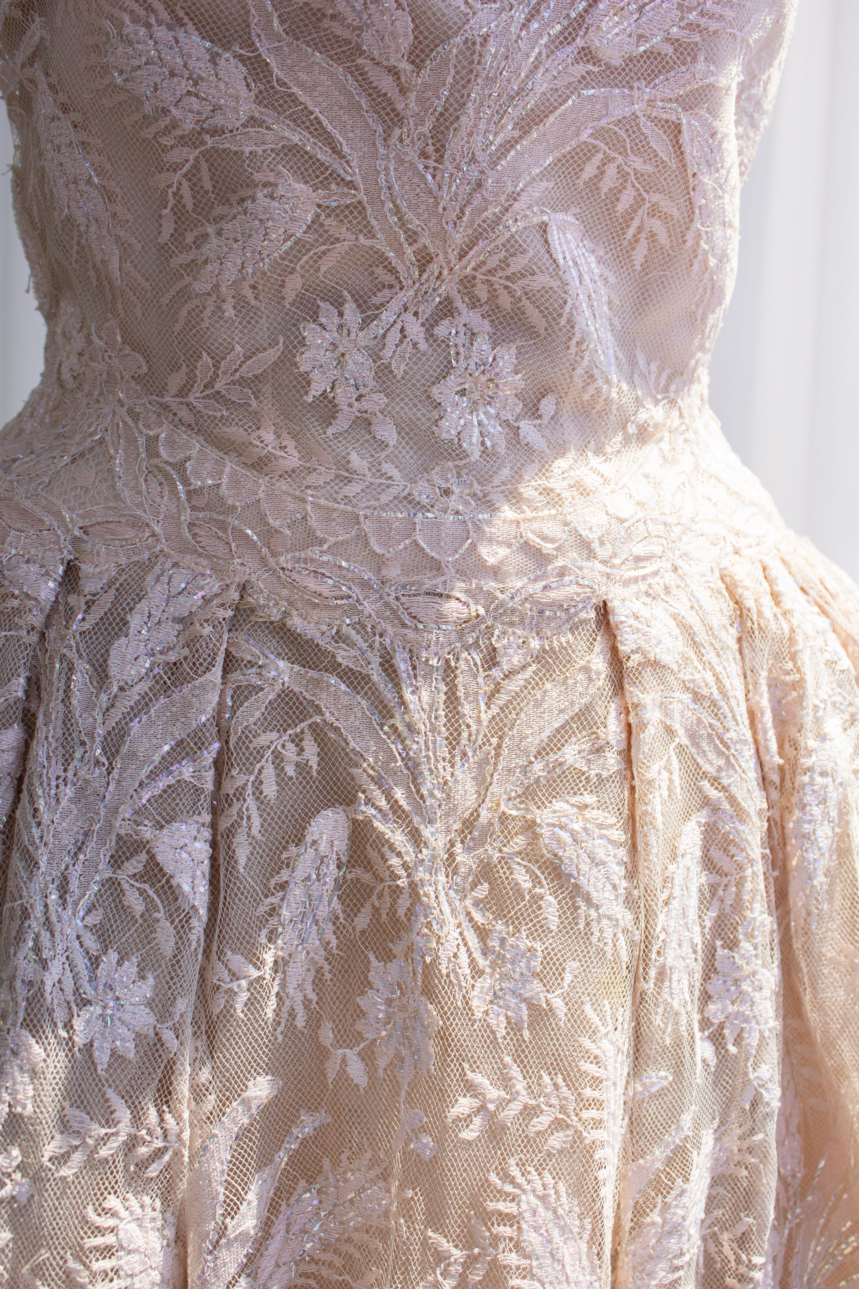 Chanel Haute Couture S/S 1960 Blush Pink Lace Wheat Dress