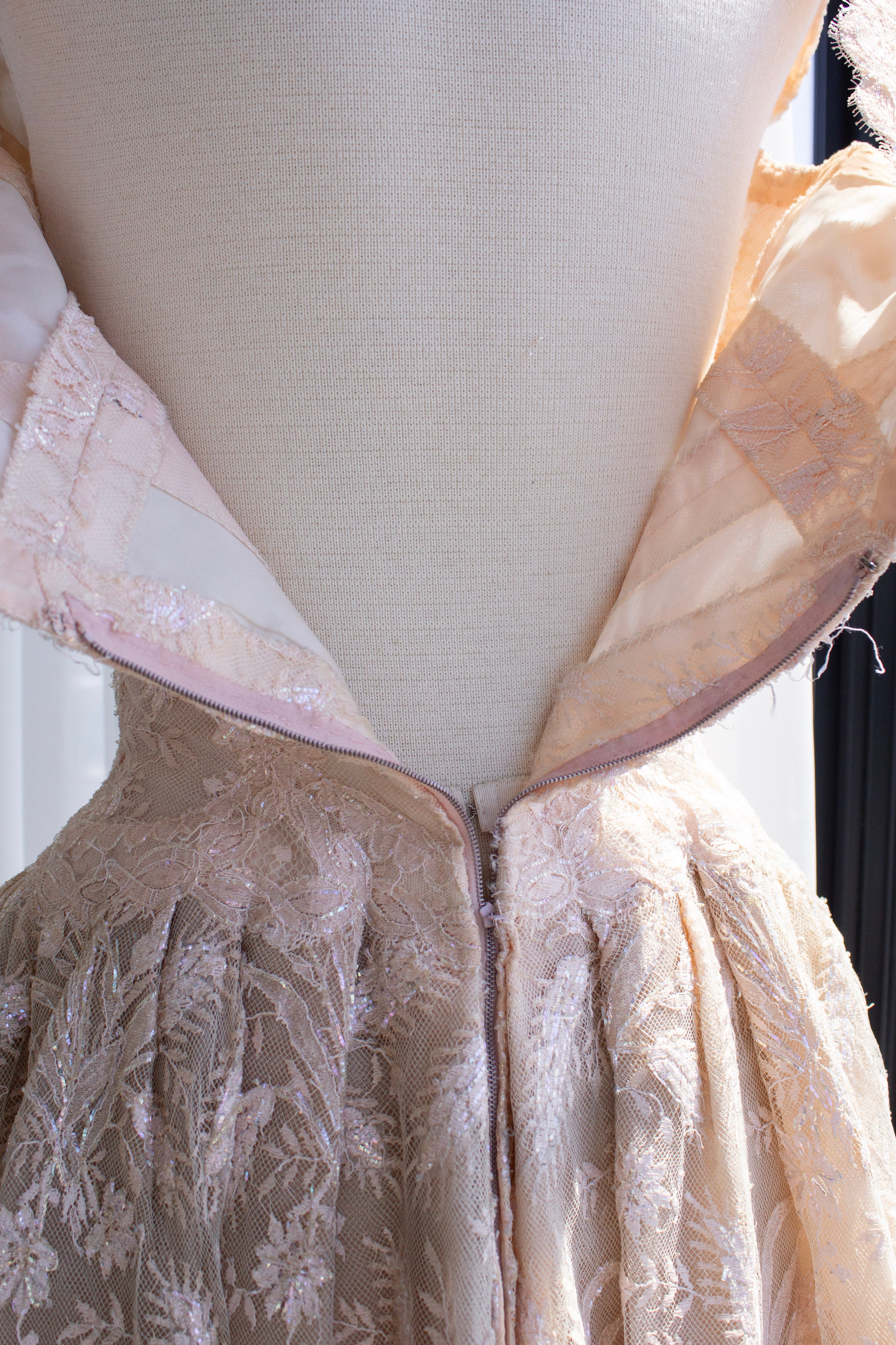 Chanel Haute Couture S/S 1960 Blush Pink Lace Wheat Dress