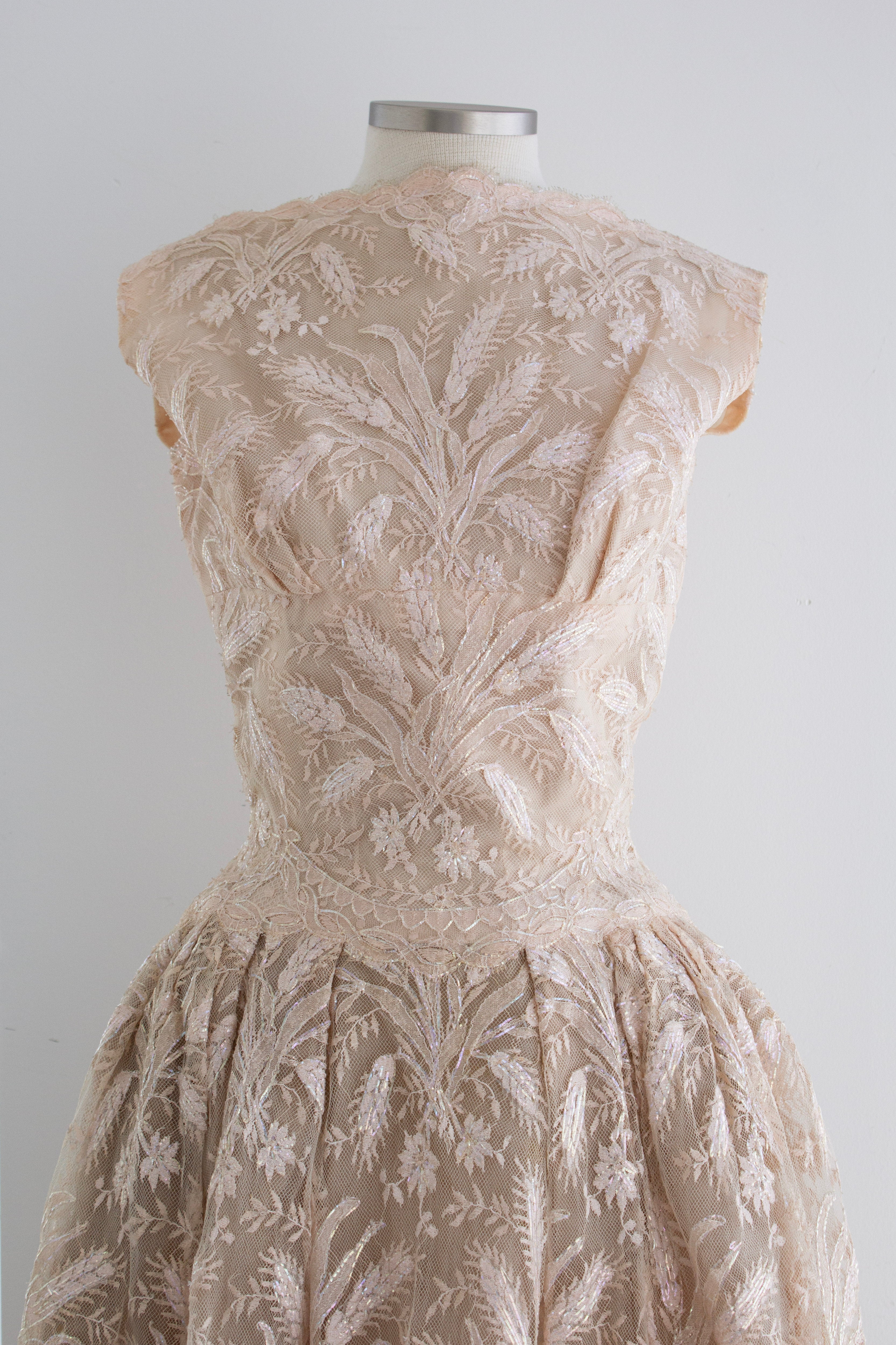 Chanel Haute Couture S/S 1960 Blush Pink Lace Wheat Dress
