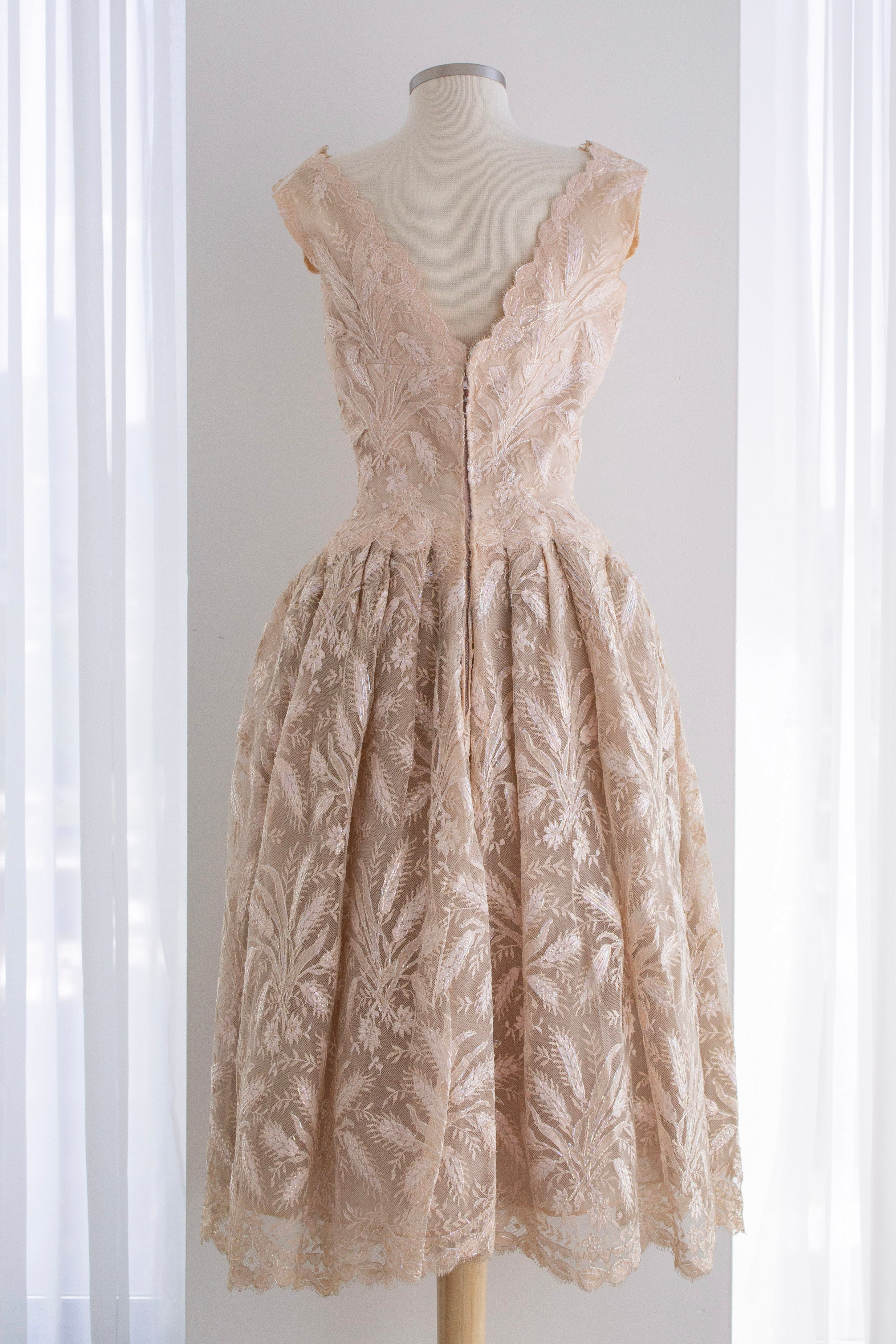 Chanel Haute Couture S/S 1960 Blush Pink Lace Wheat Dress